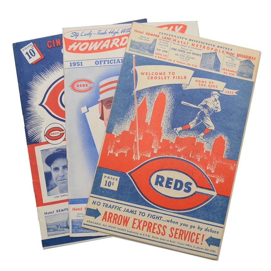 Three Cincinnati Reds Unmarked Score Books from 1950, 1951 and 1952