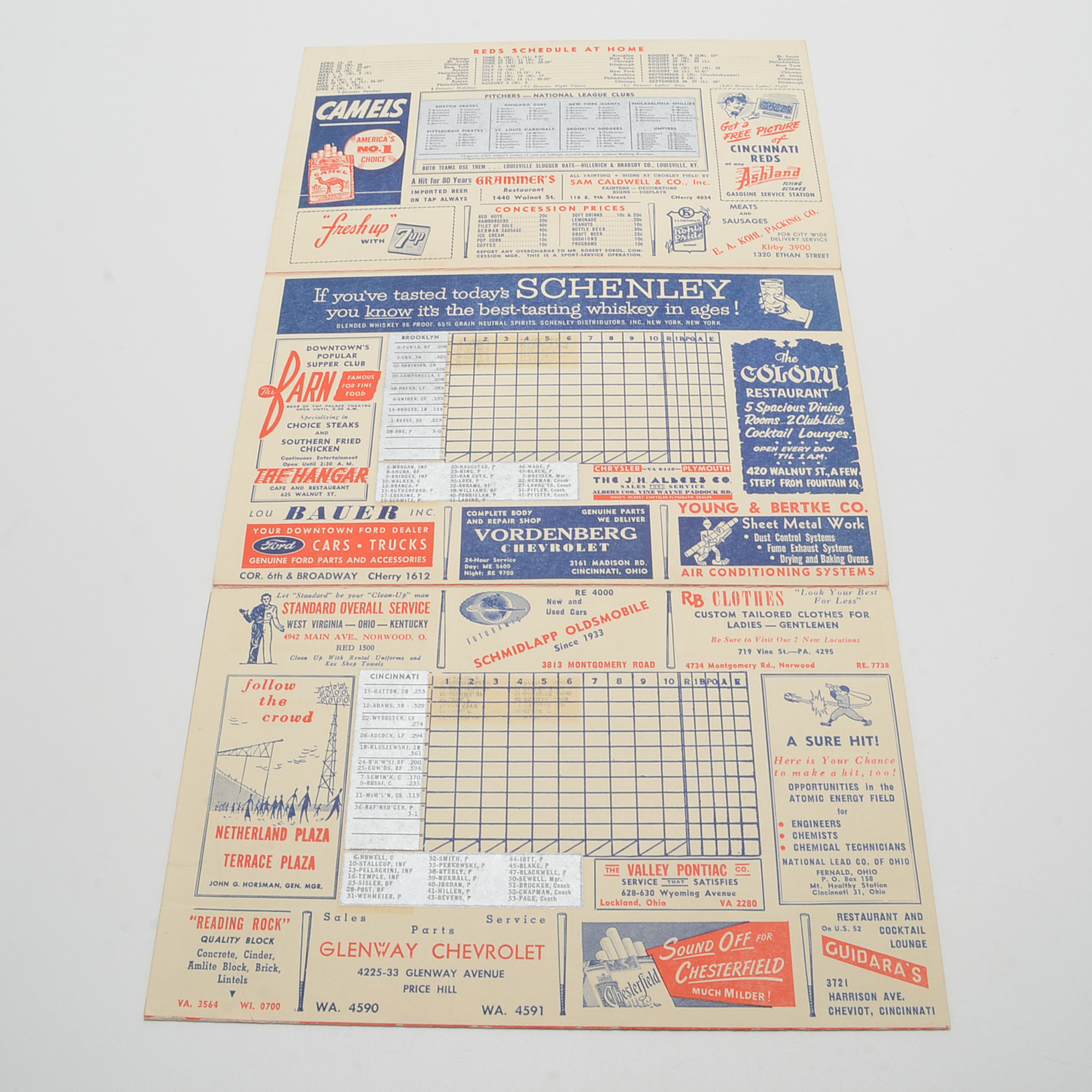 Three Cincinnati Reds Unmarked Score Books from 1950, 1951 and 1952