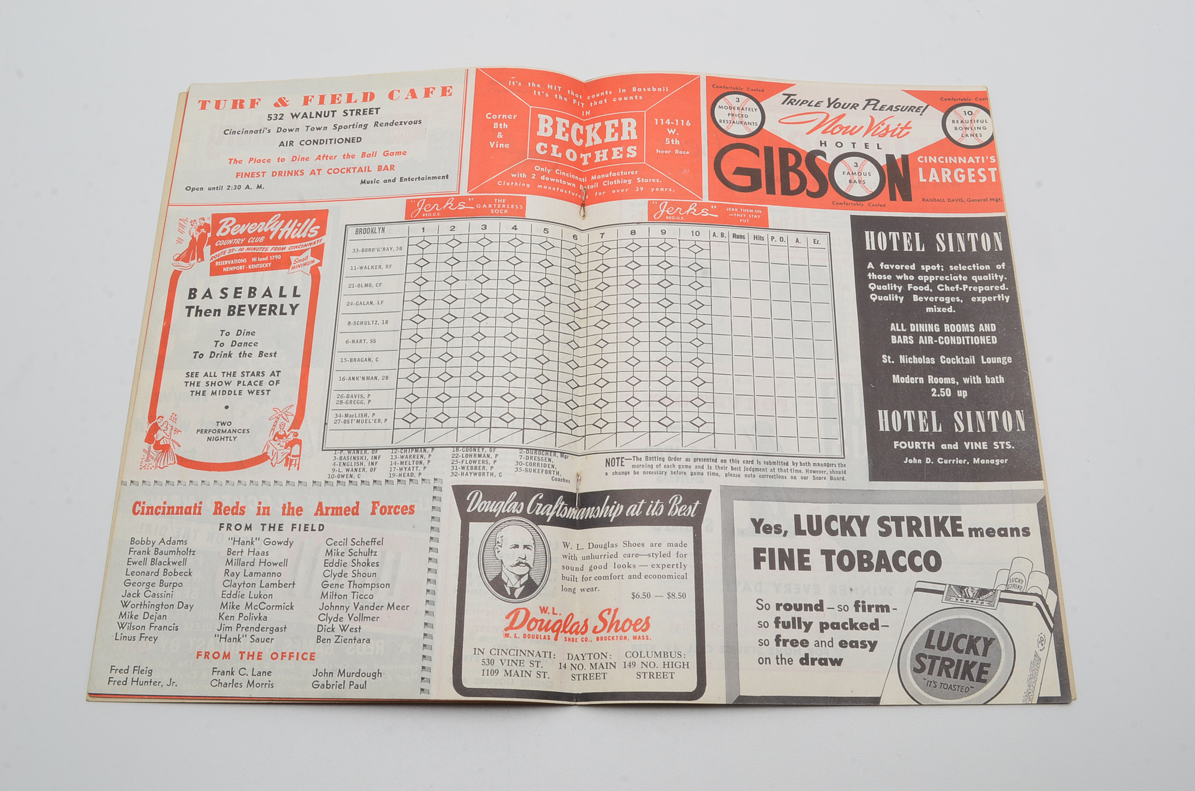 Collection of Four Cincinnati Reds Score Cards, 1939, 1942, 1943 and 1949