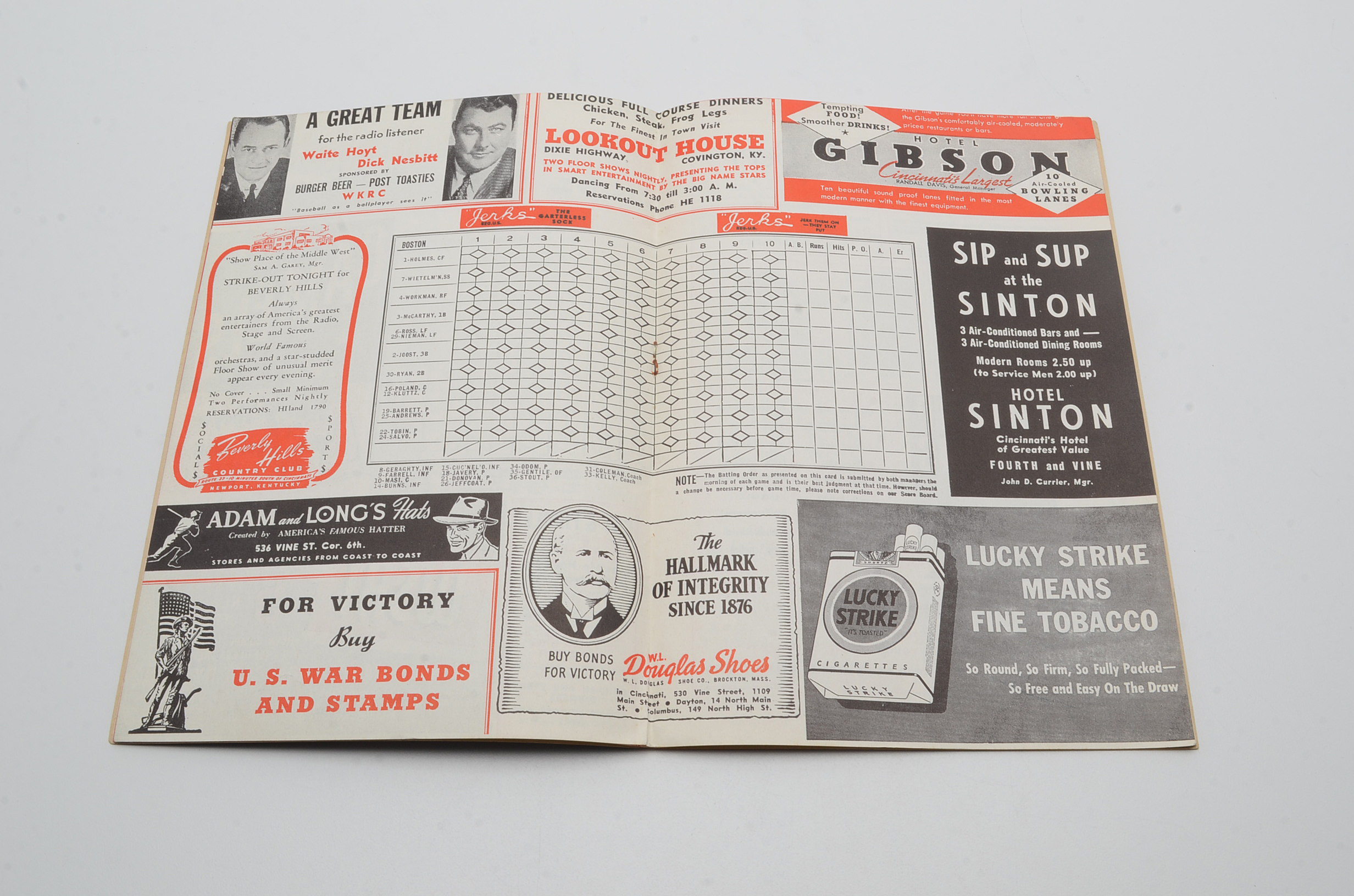 Collection of Four Cincinnati Reds Score Cards, 1939, 1942, 1943 and 1949