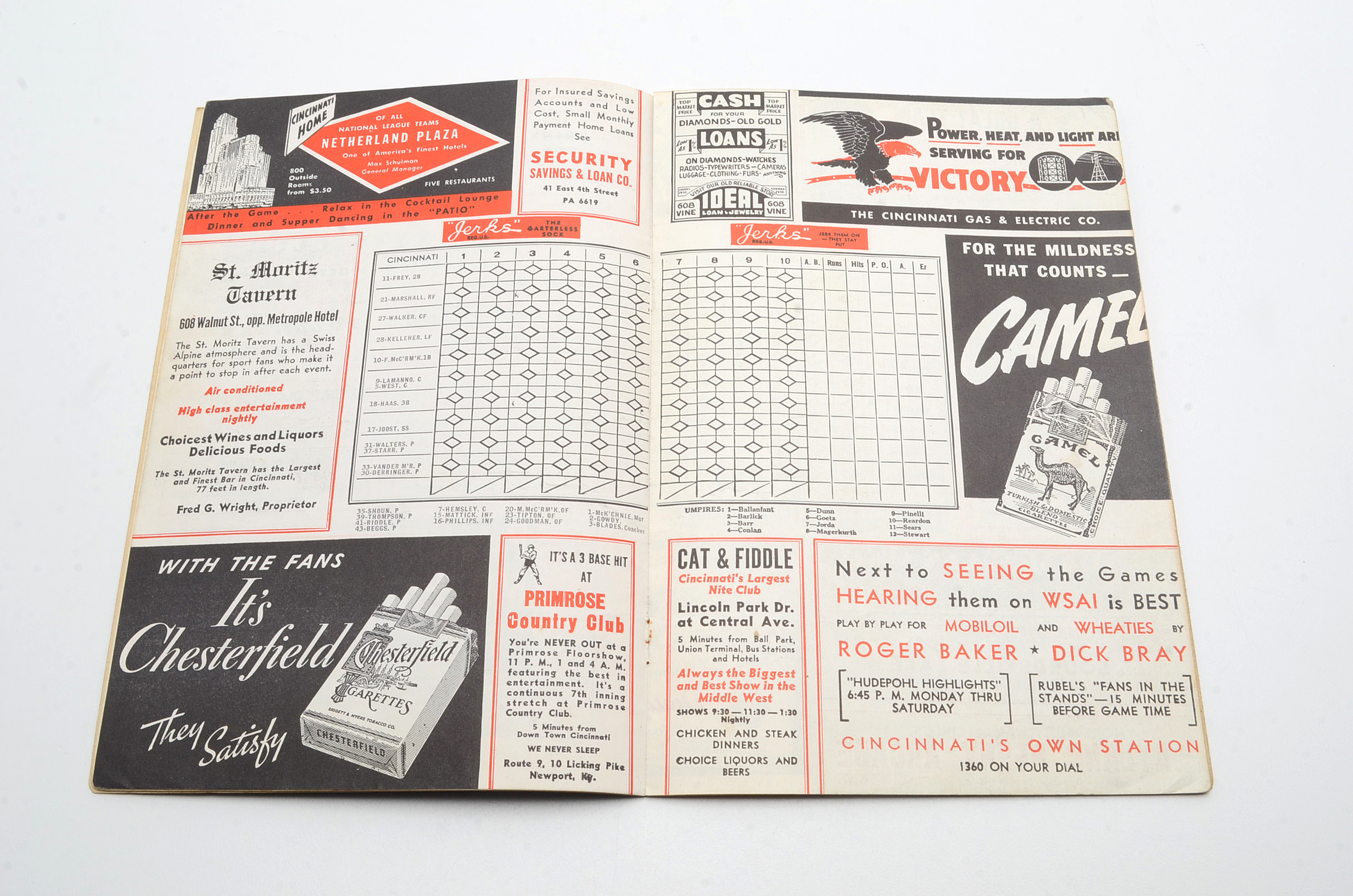 Collection of Four Cincinnati Reds Score Cards, 1939, 1942, 1943 and 1949