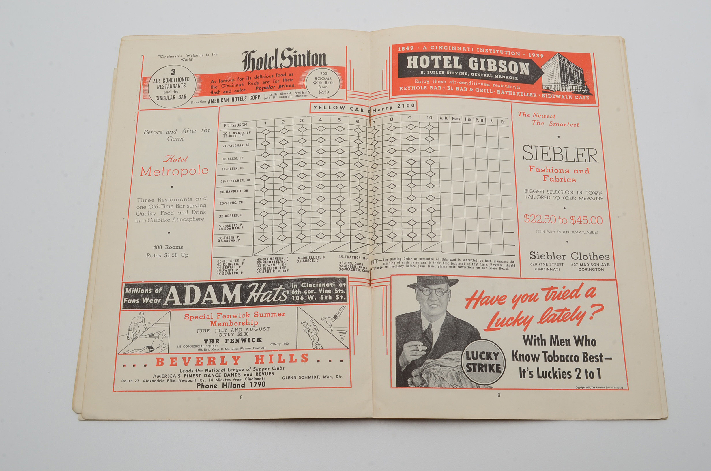 Collection of Four Cincinnati Reds Score Cards, 1939, 1942, 1943 and 1949