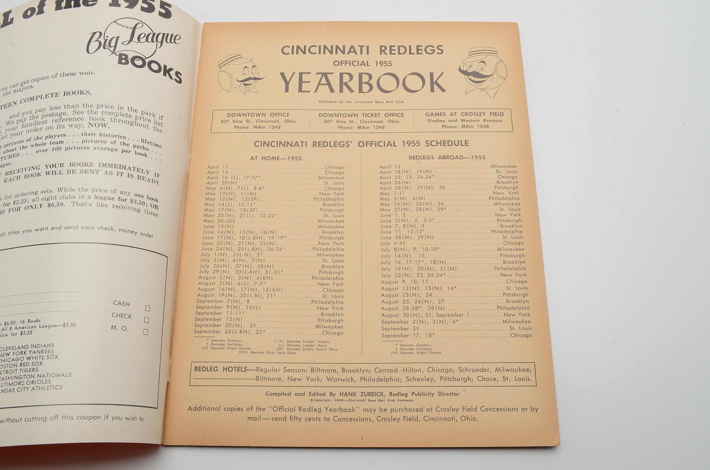 Cincinnati Redlegs Baseball Yearbooks for the Consecutive Years 1955-1958