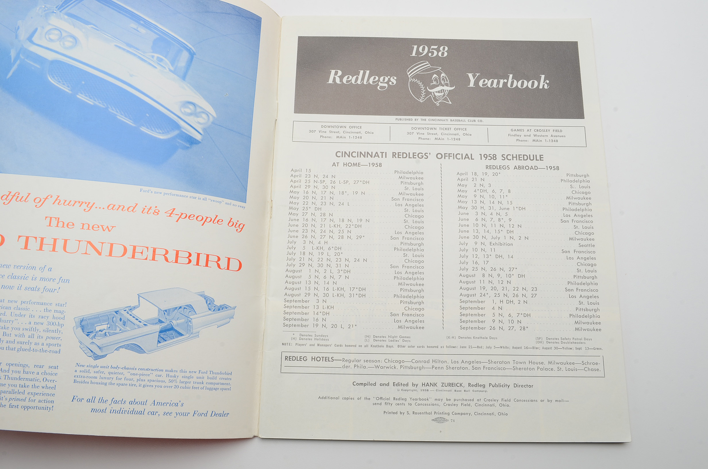 Cincinnati Redlegs Baseball Yearbooks for the Consecutive Years 1955-1958