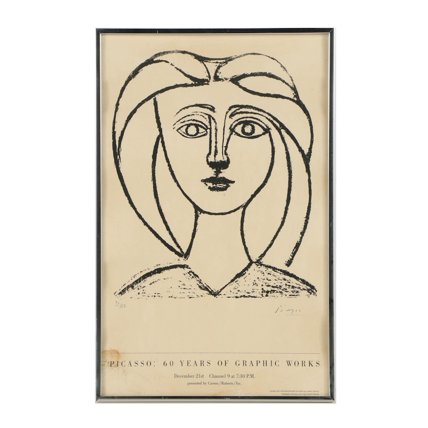 Lithograph Exhibition Poster After Pablo Picasso's "Young Girl with Full Hair"