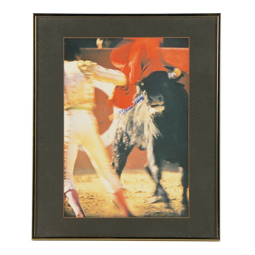 Giclée Print on Paper of a Bull Fighter and Bull