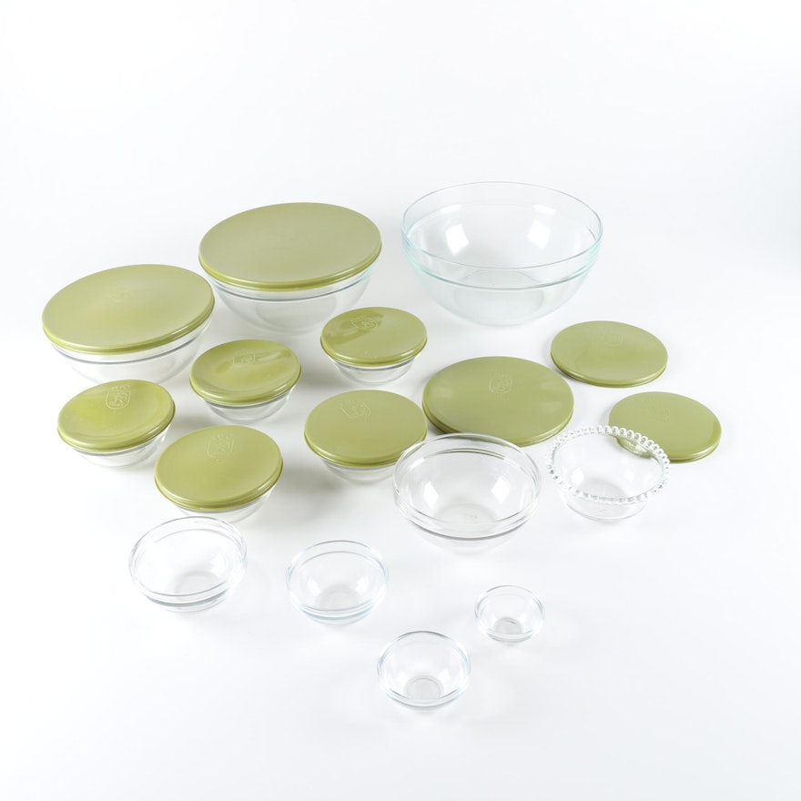Assortment of Arc Glass Bowls with Plastic Lids