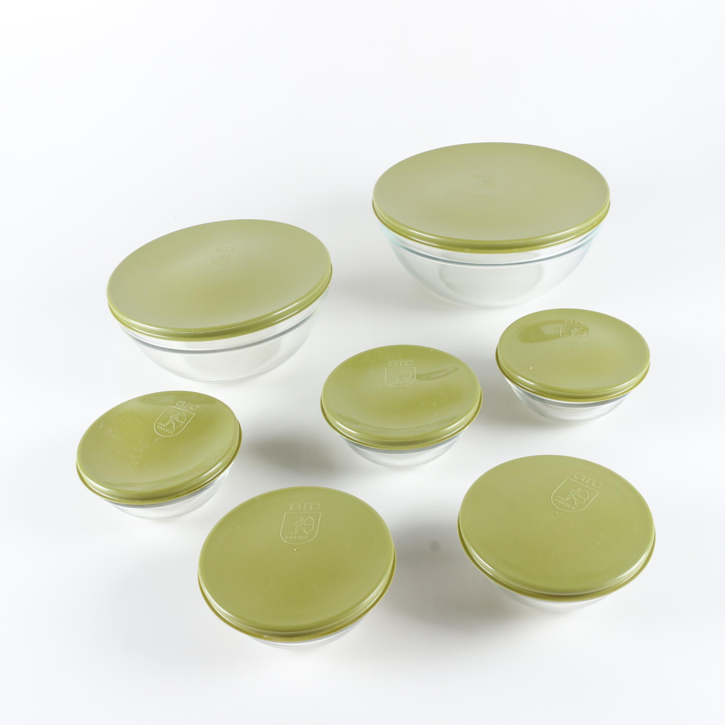 Assortment of Arc Glass Bowls with Plastic Lids