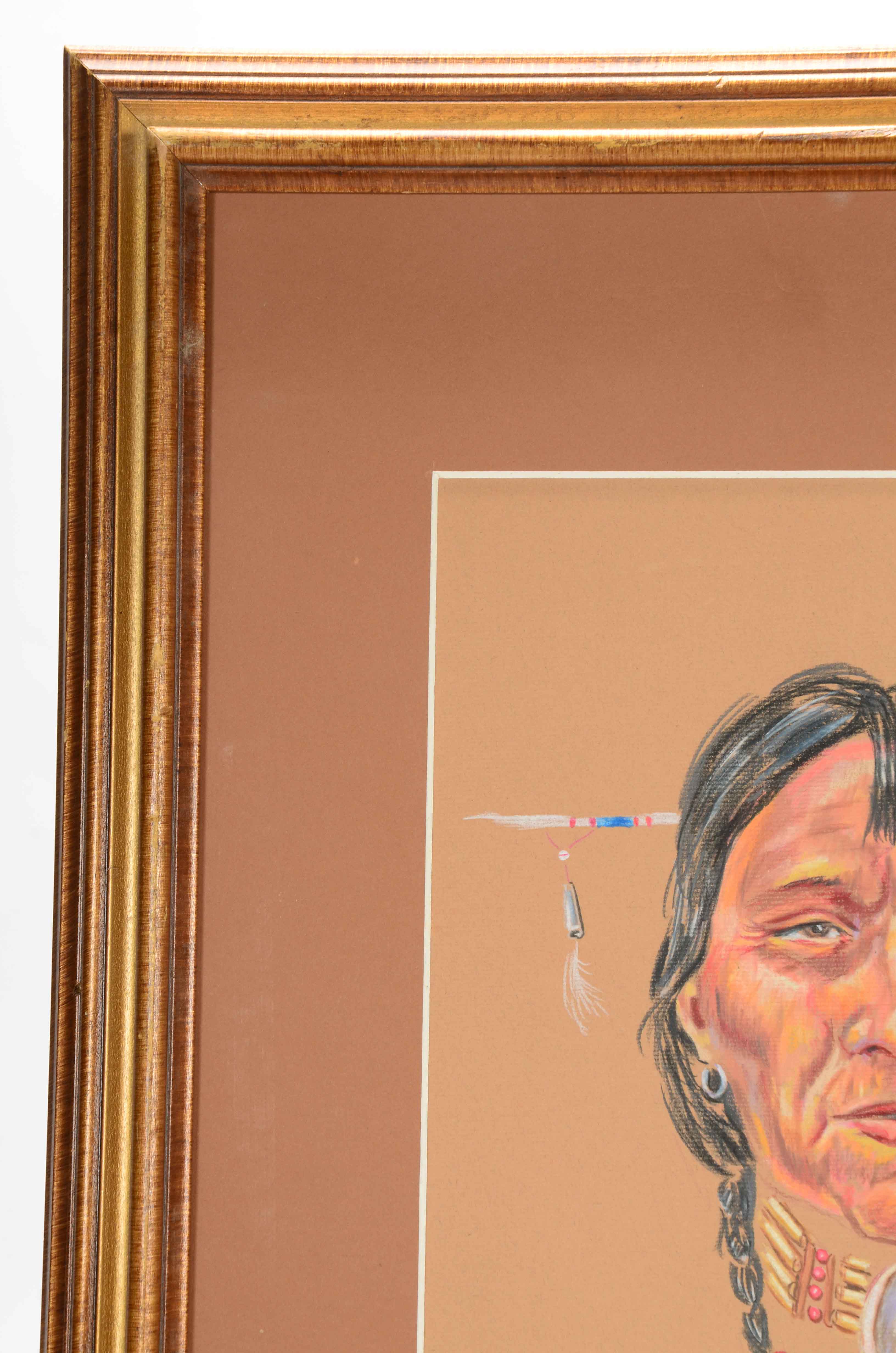 Royce Four Bows Colored Pencil Drawing of Comanche Brave