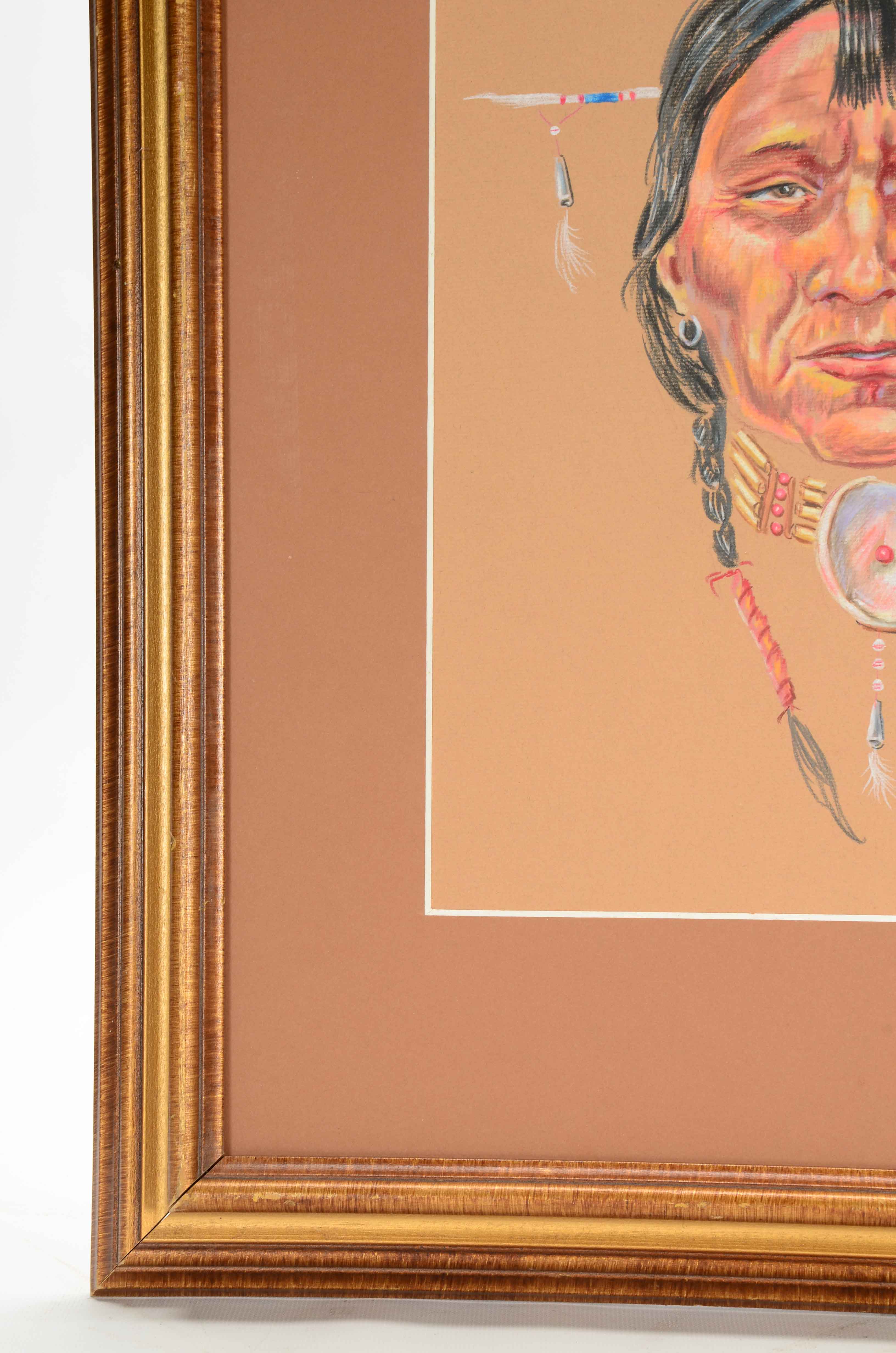 Royce Four Bows Colored Pencil Drawing of Comanche Brave