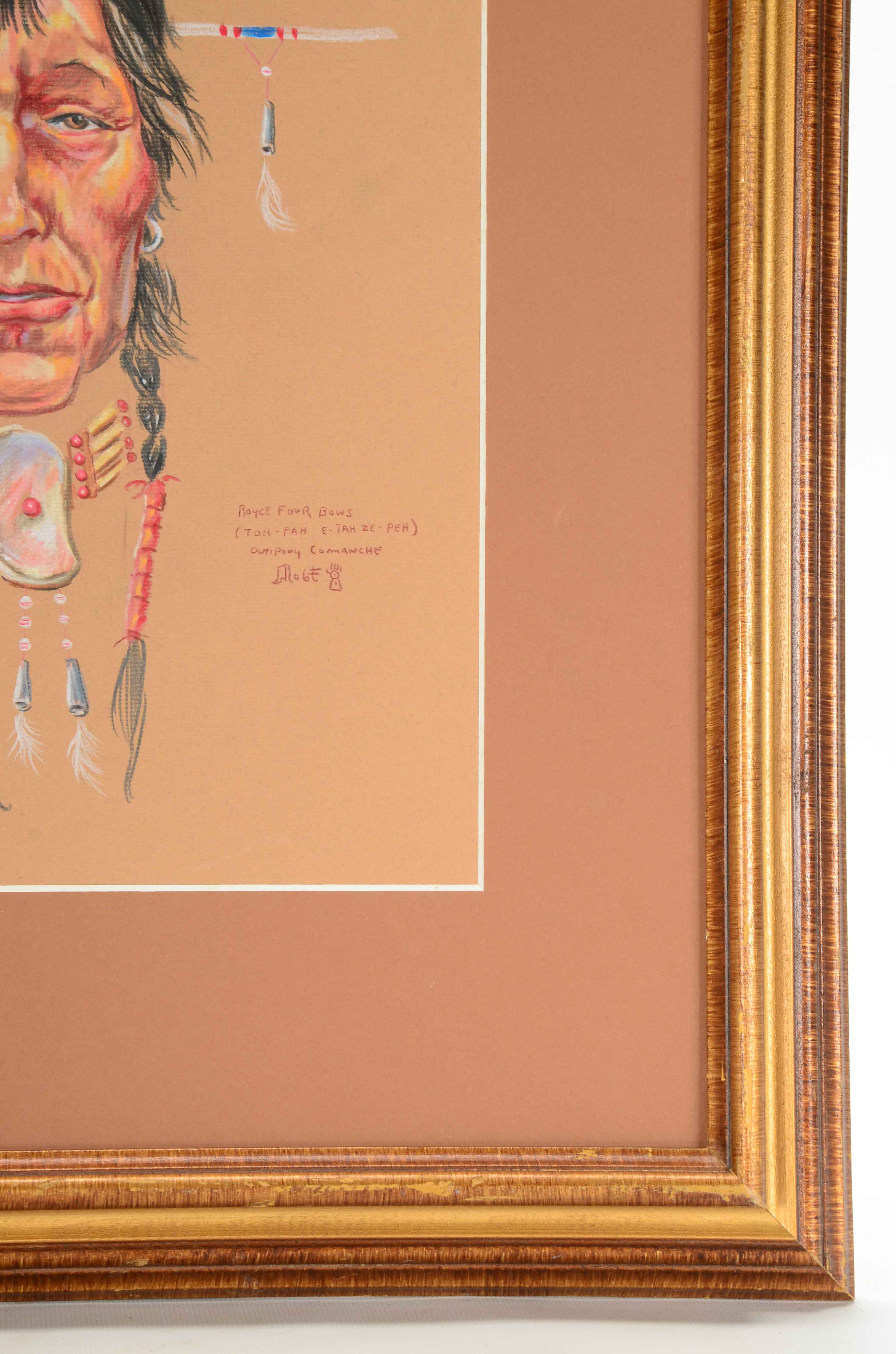 Royce Four Bows Colored Pencil Drawing of Comanche Brave