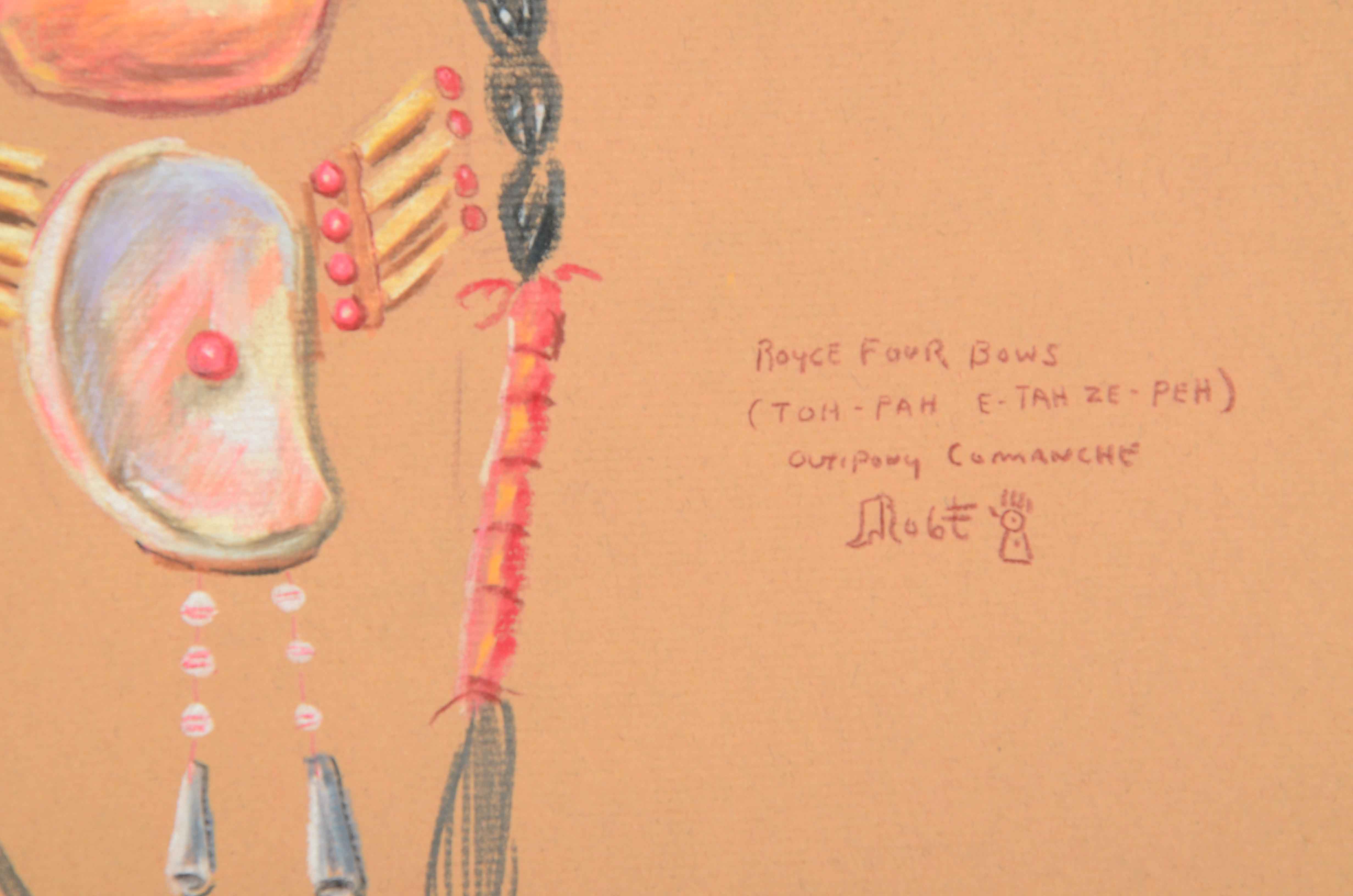 Royce Four Bows Colored Pencil Drawing of Comanche Brave