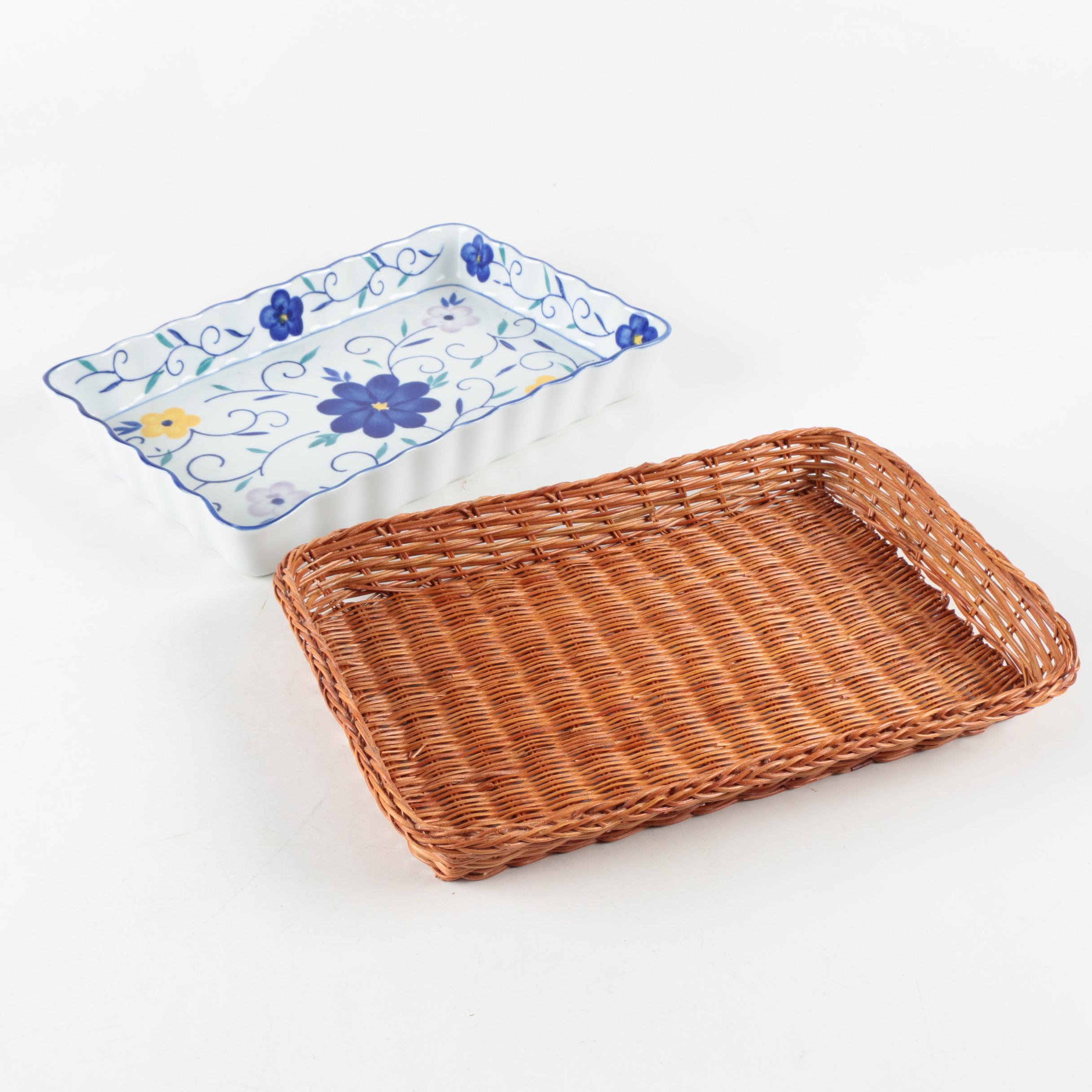 Stoneware Serving Items and Baskets Including Corning Ware