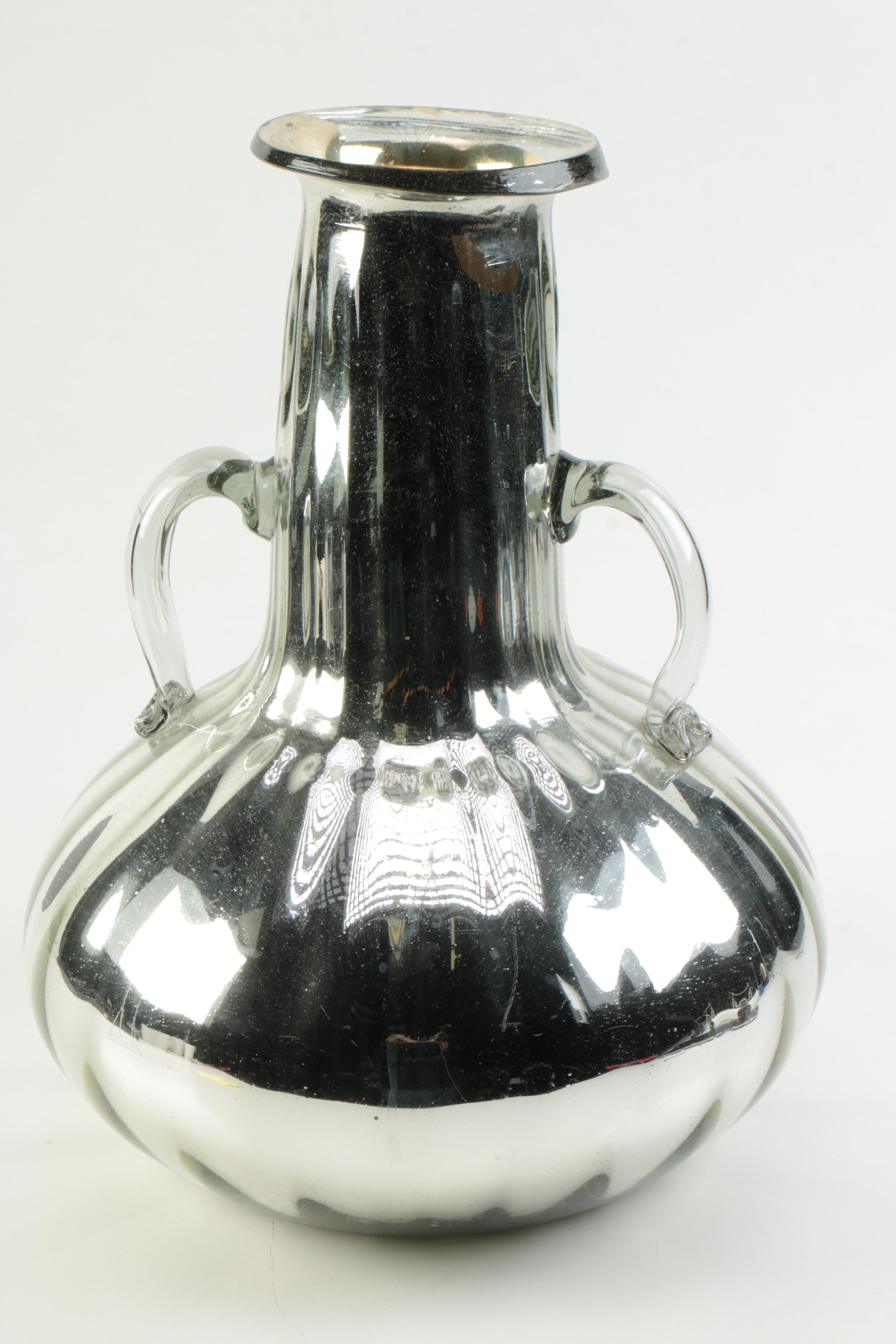 Glass Vase with Silver-Tone Coating