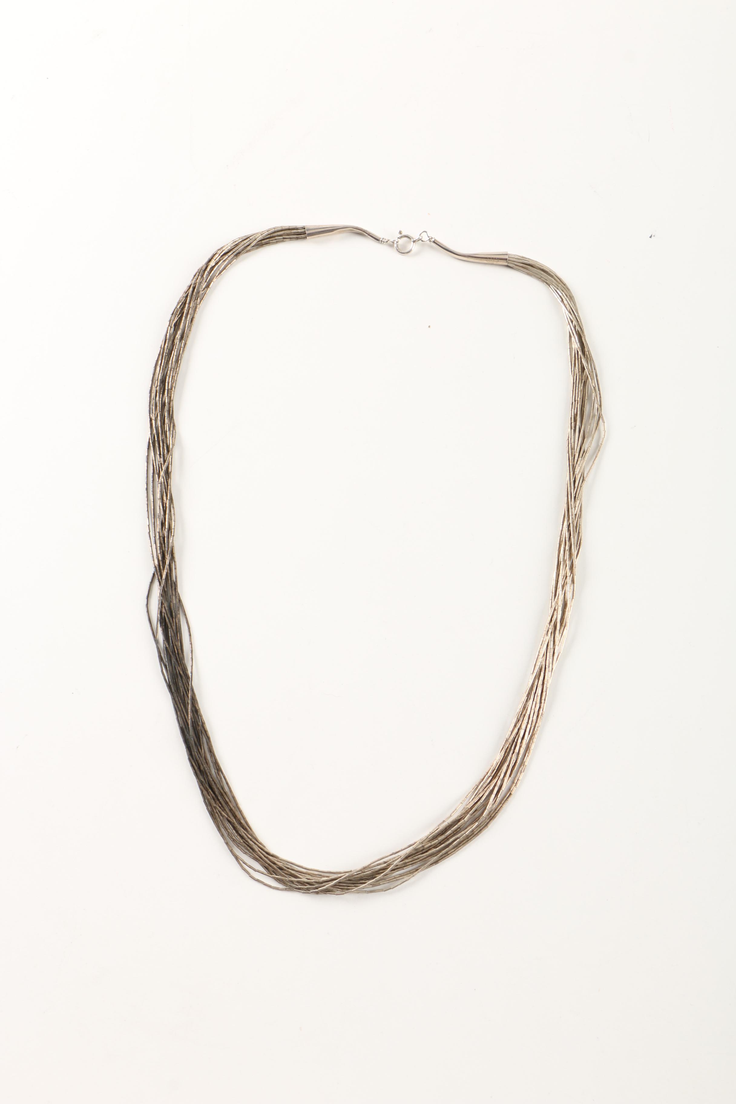 Native American Style Sterling Silver Rings With Liquid Sterling Silver Necklace