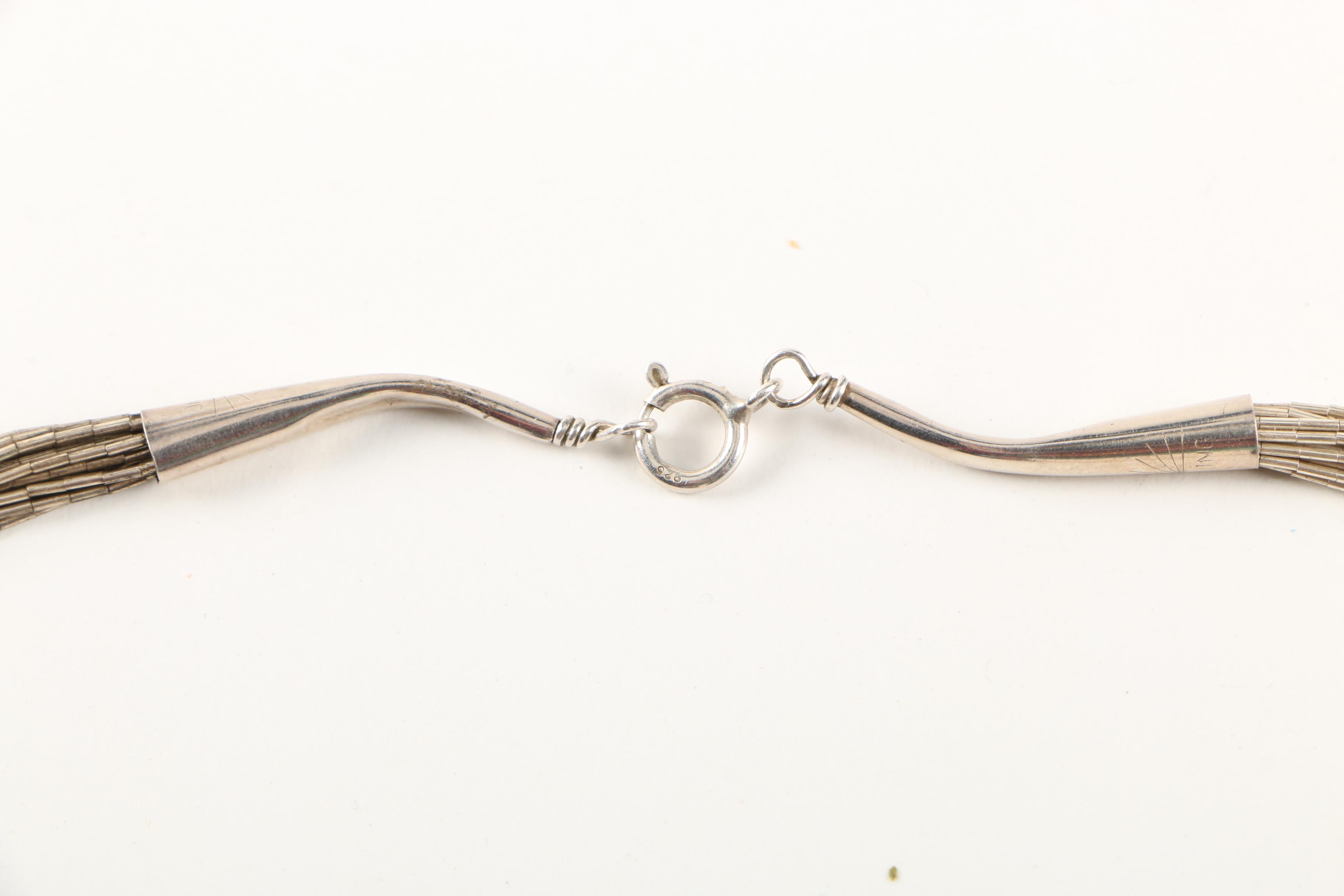 Native American Style Sterling Silver Rings With Liquid Sterling Silver Necklace