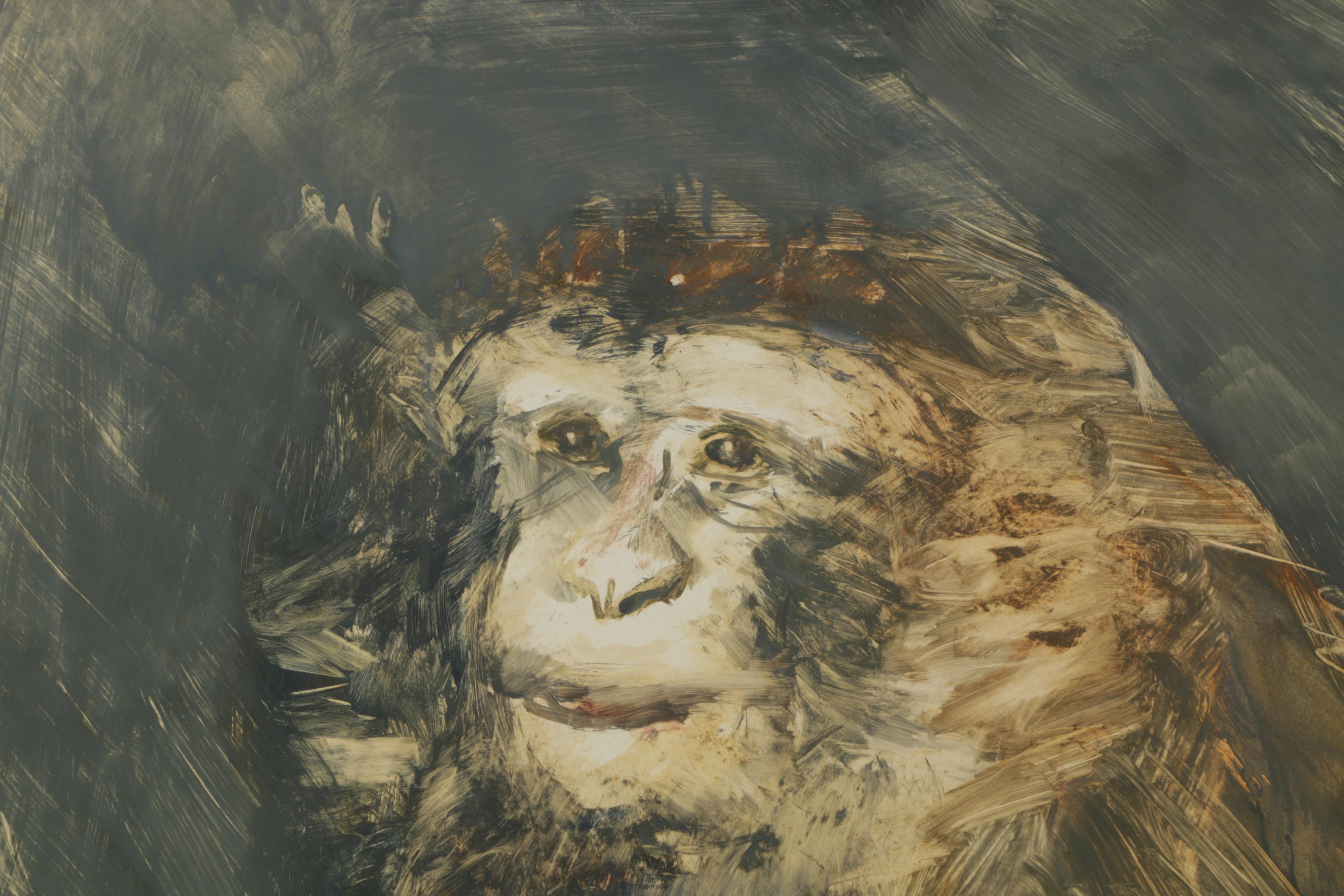 Attributed to Miriam H. Beerman Gouache Painting of Macaques
