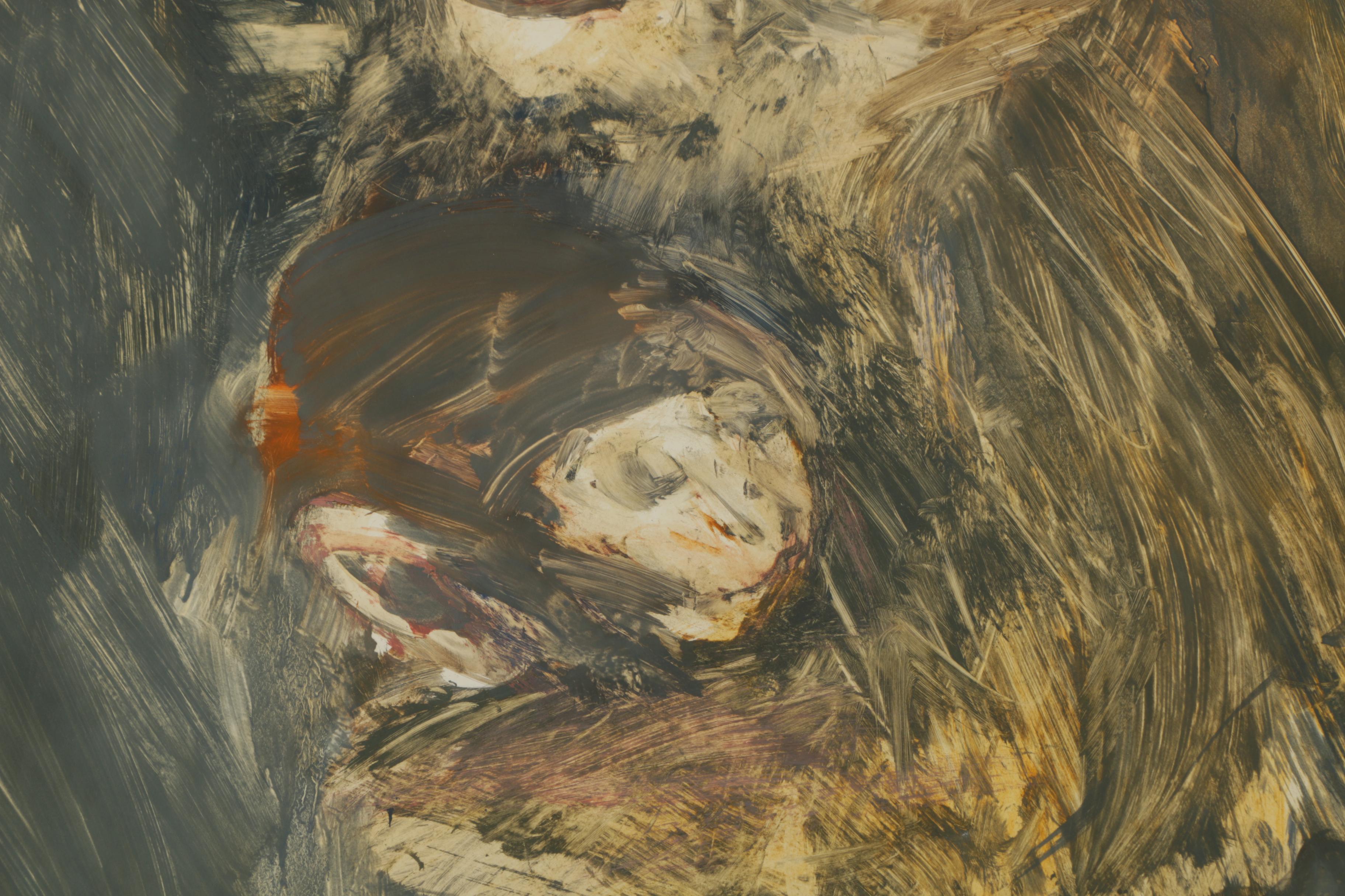 Attributed to Miriam H. Beerman Gouache Painting of Macaques