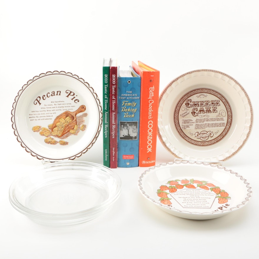 Assorted Cookbooks with Glass and Porcelain Dishes