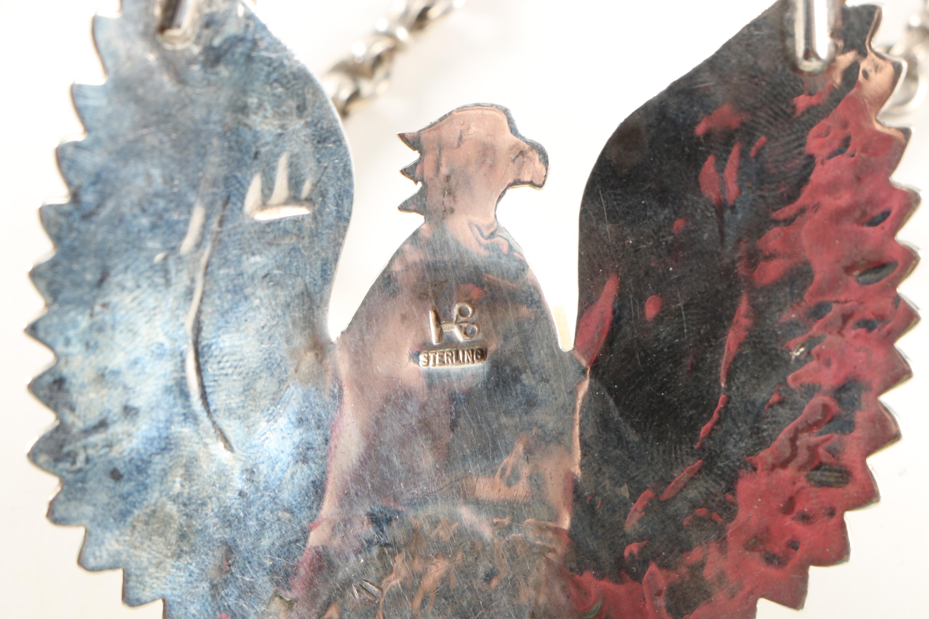 Sterling Silver Artisan Signed Native American Inspired Thunderbird Necklace