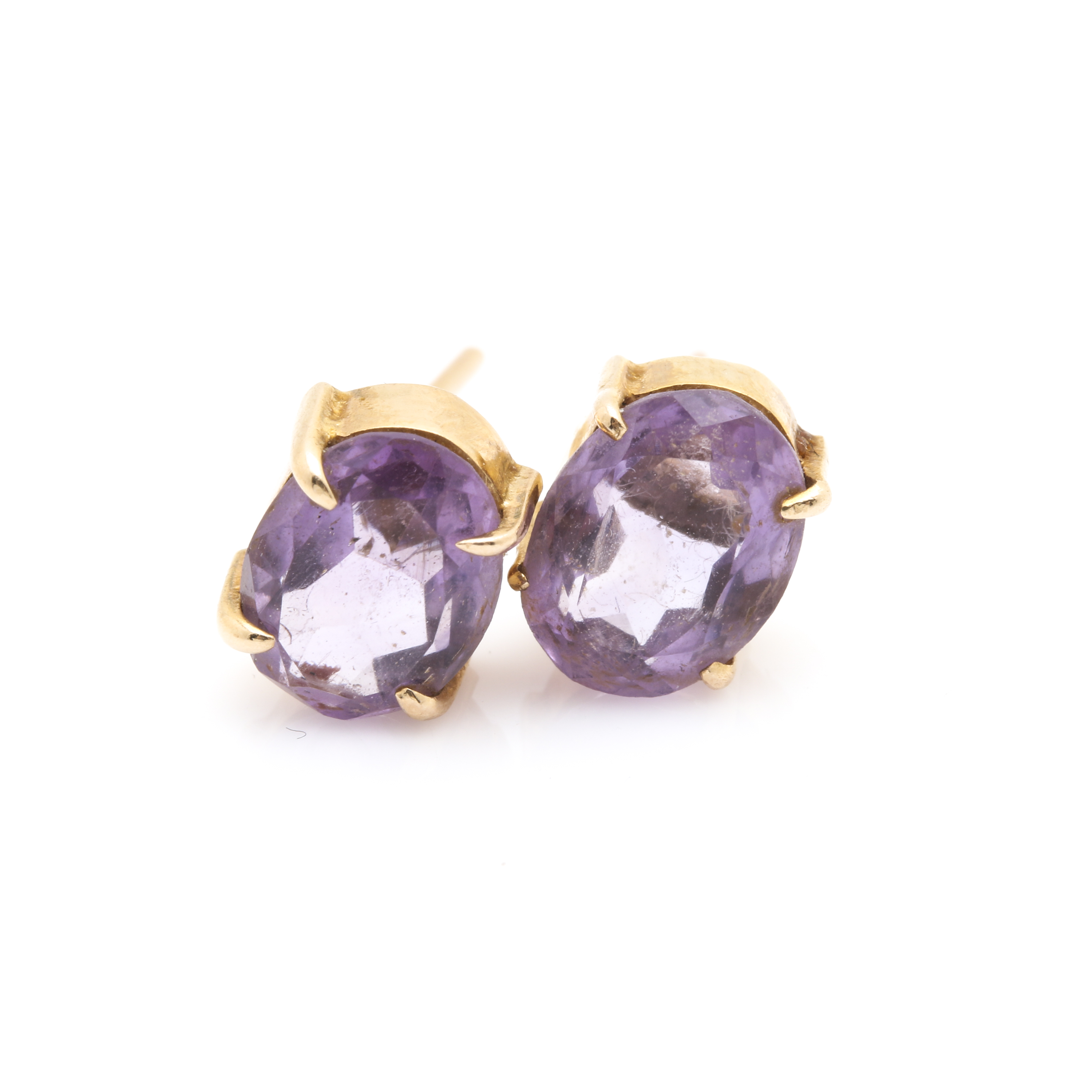 14K Yellow Gold Garnet, Diamond and Amethyst Earrings