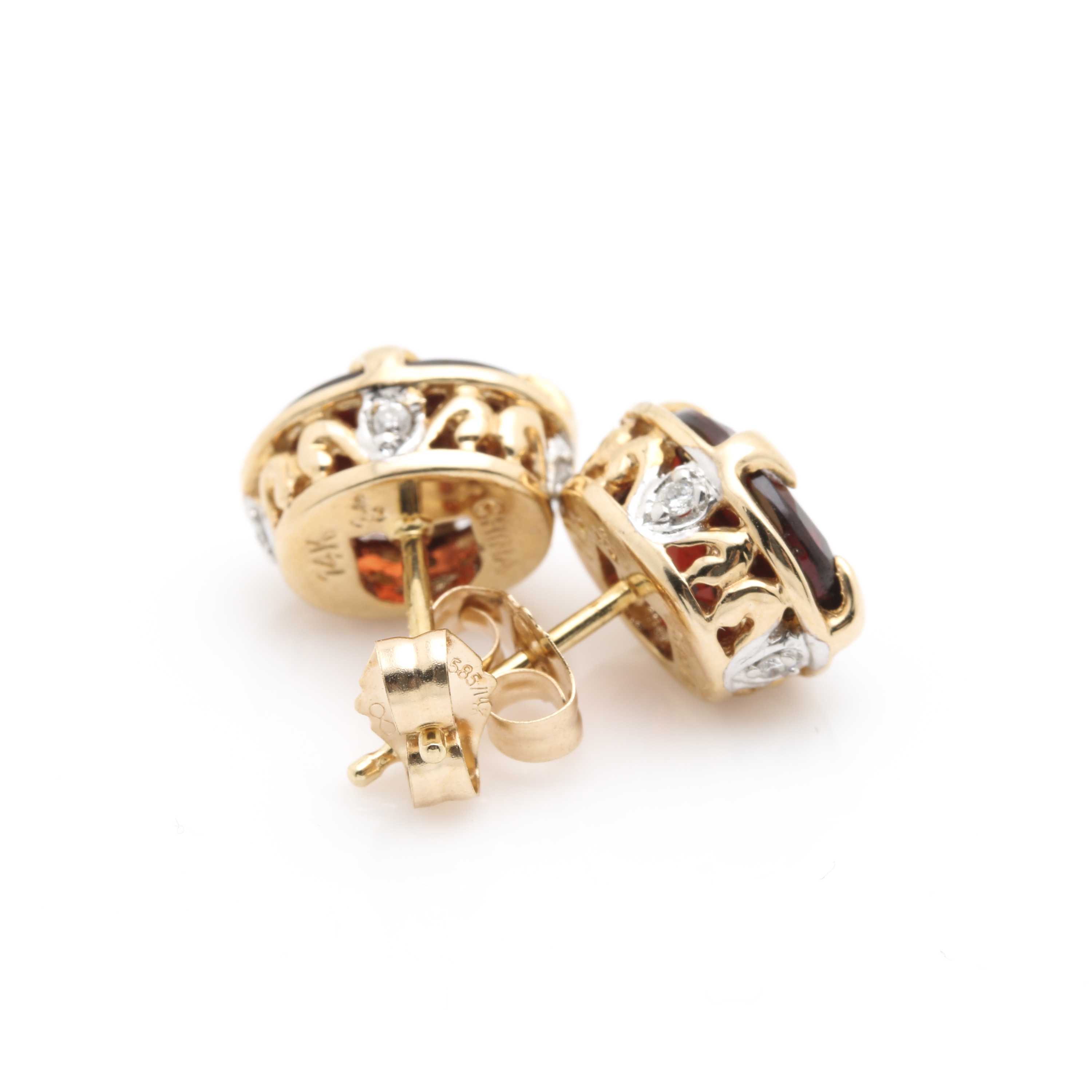 14K Yellow Gold Garnet, Diamond and Amethyst Earrings