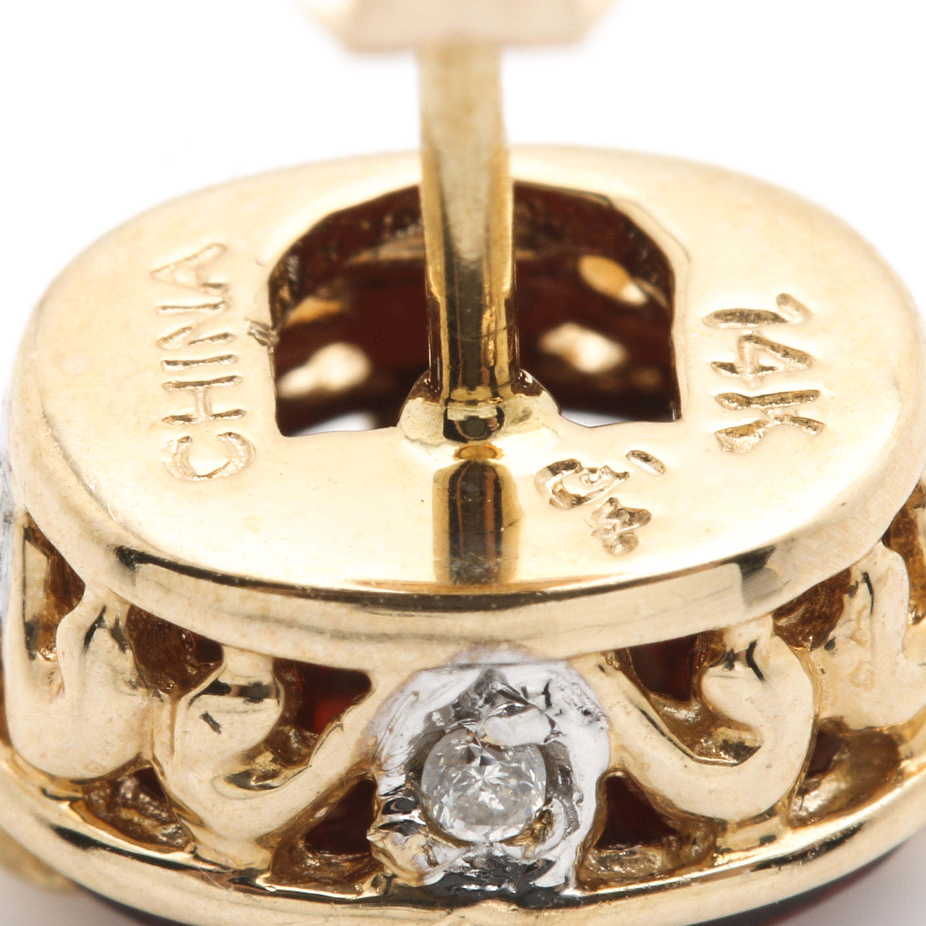 14K Yellow Gold Garnet, Diamond and Amethyst Earrings