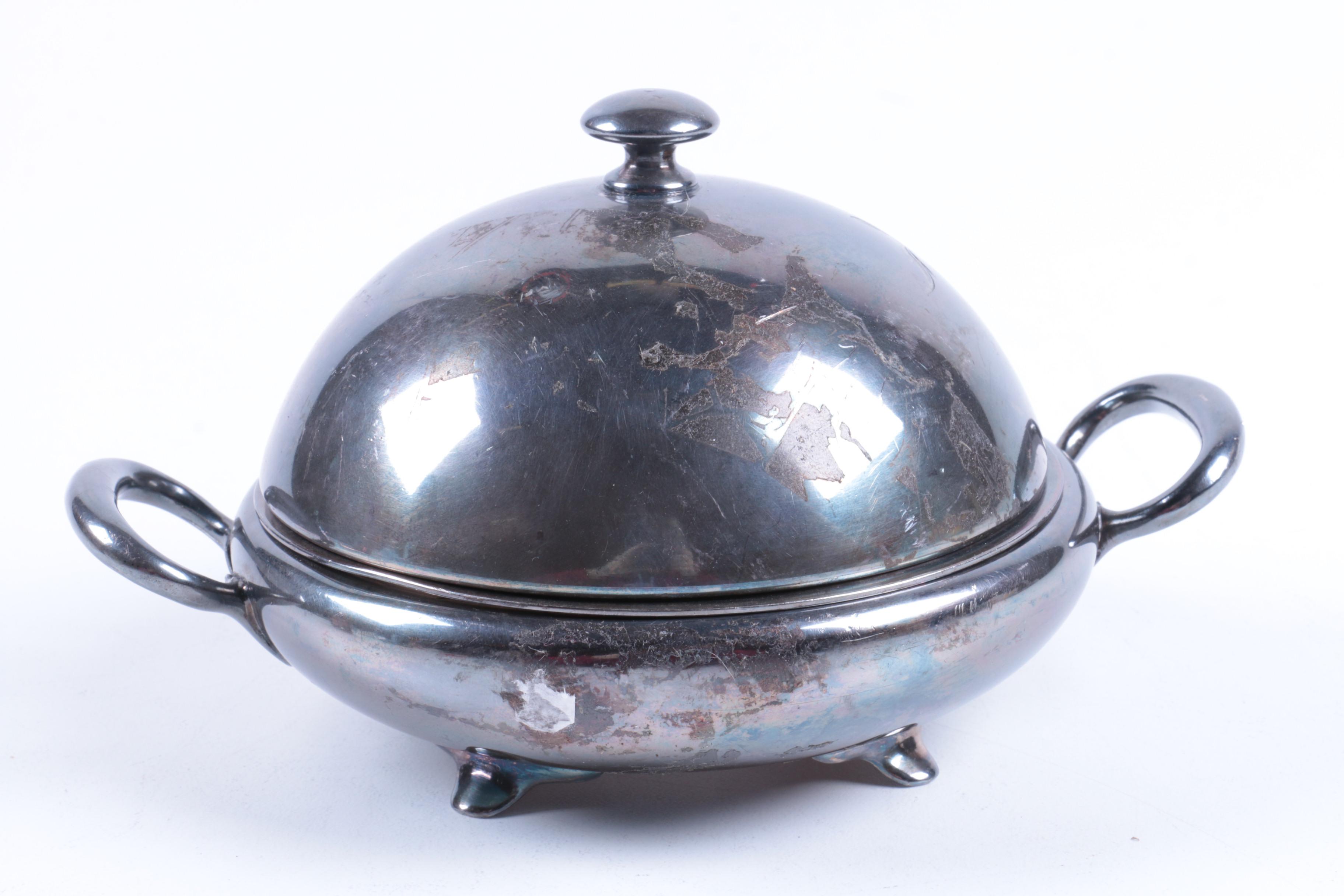 Forbes Silver Co. Silver Plate Candlestick and Wilcox Covered Dish