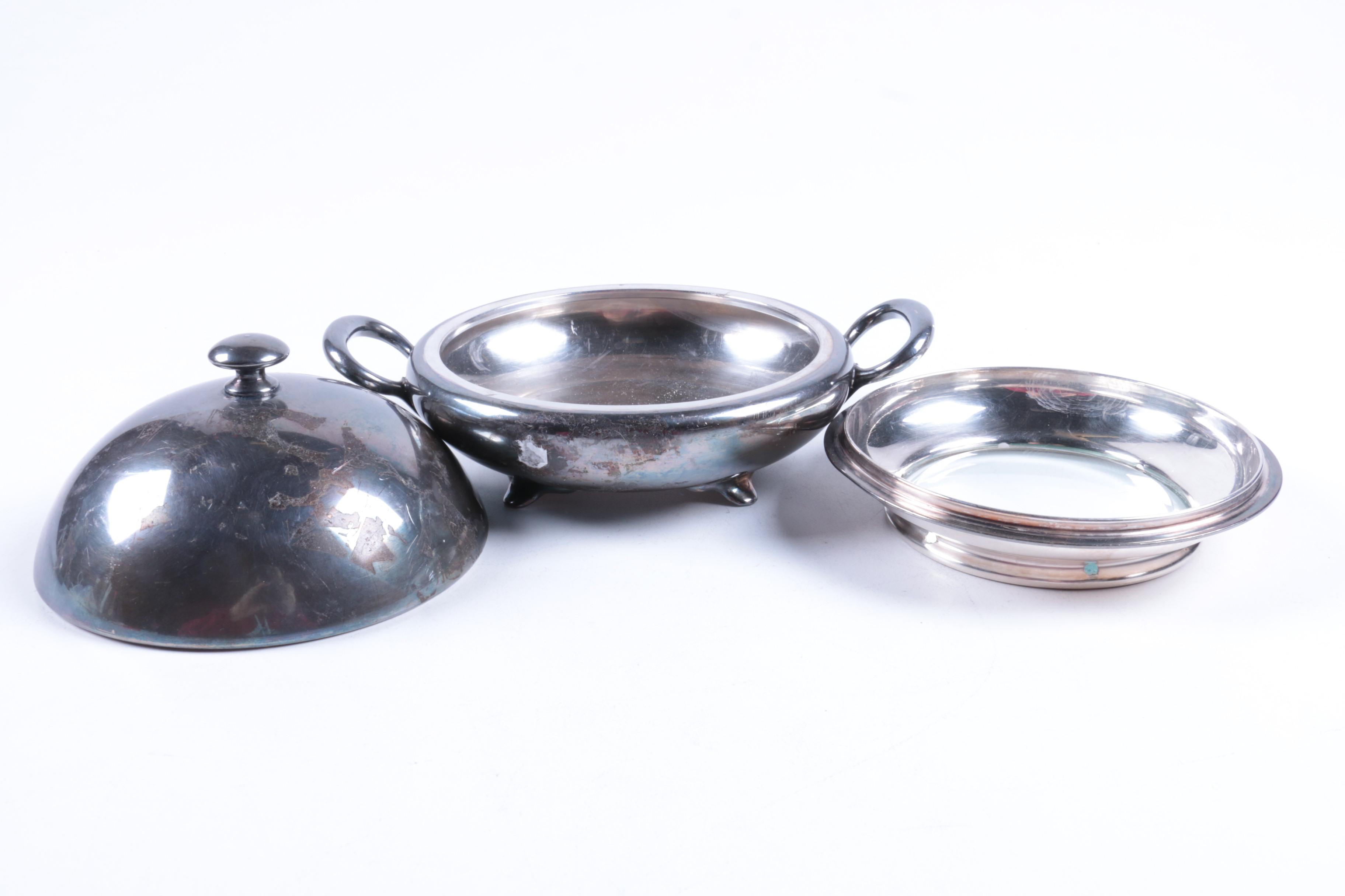 Forbes Silver Co. Silver Plate Candlestick and Wilcox Covered Dish