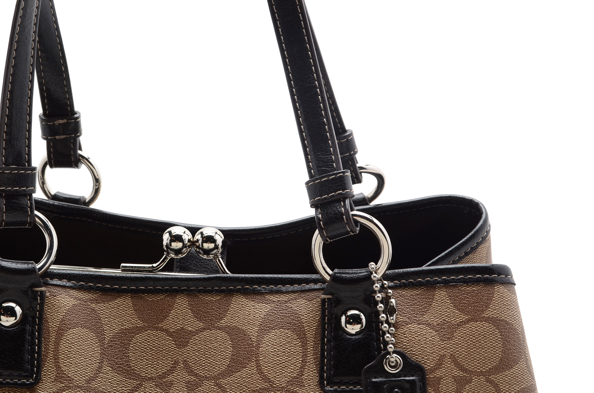 New Coach Epi Signature Satchel Handbag in Tan with Espresso Brown Leather Trim