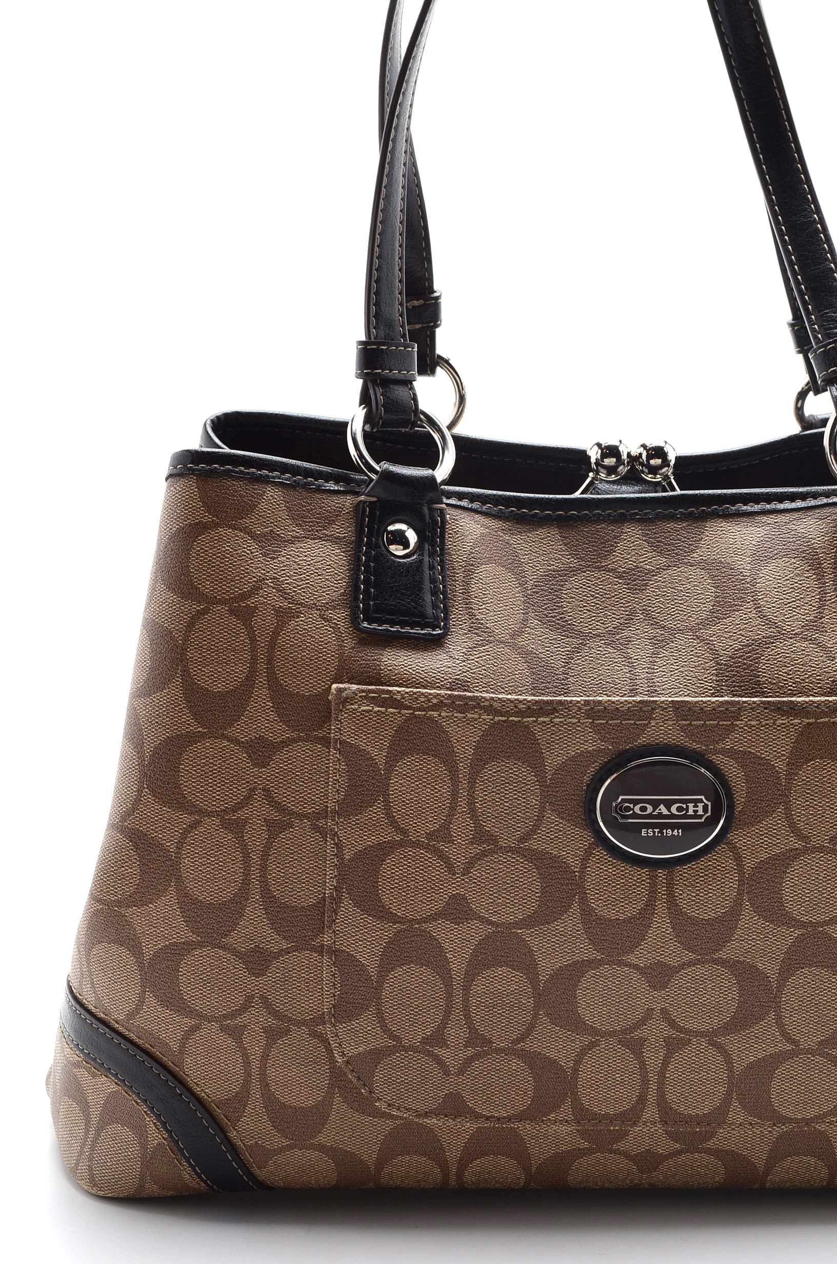 New Coach Epi Signature Satchel Handbag in Tan with Espresso Brown Leather Trim