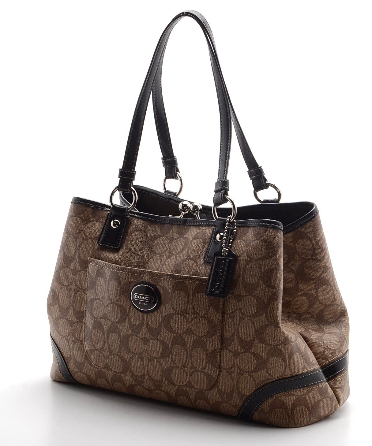 New Coach Epi Signature Satchel Handbag in Tan with Espresso Brown Leather Trim