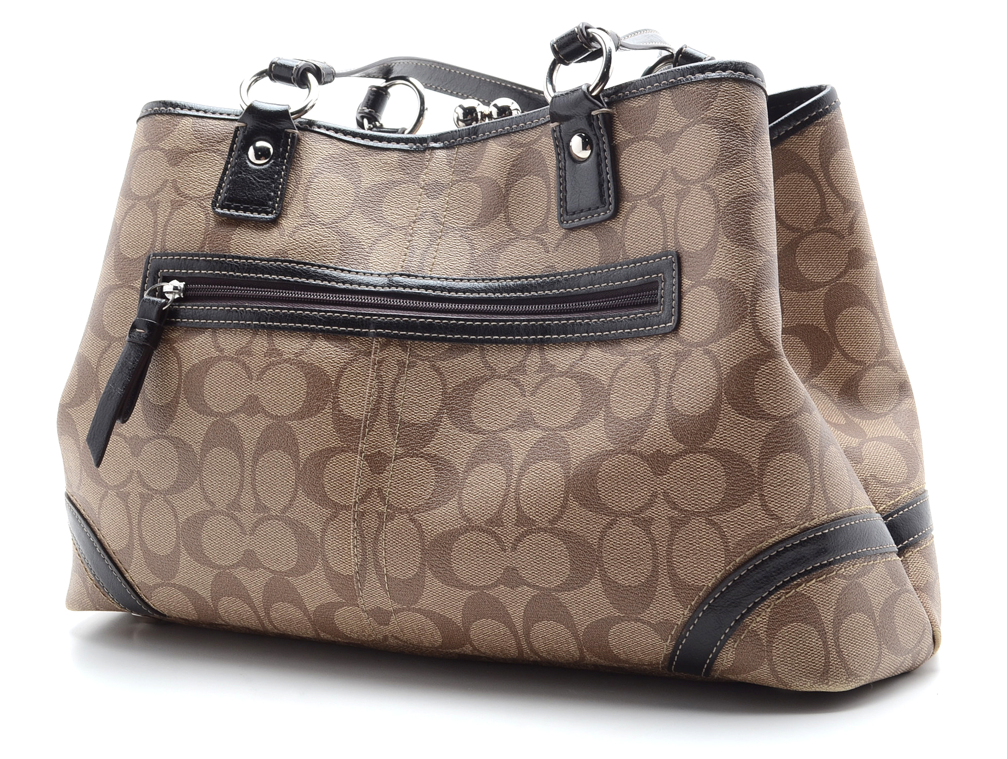 New Coach Epi Signature Satchel Handbag in Tan with Espresso Brown Leather Trim