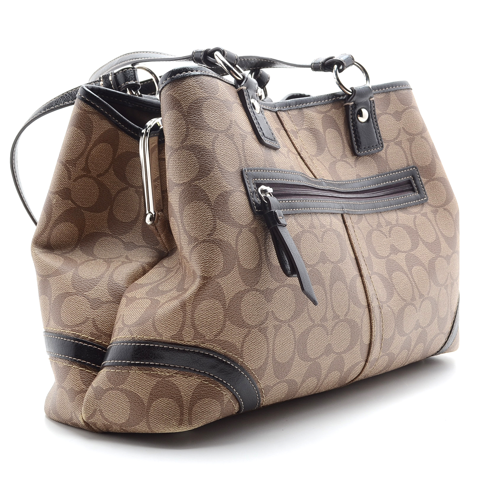 New Coach Epi Signature Satchel Handbag in Tan with Espresso Brown Leather Trim