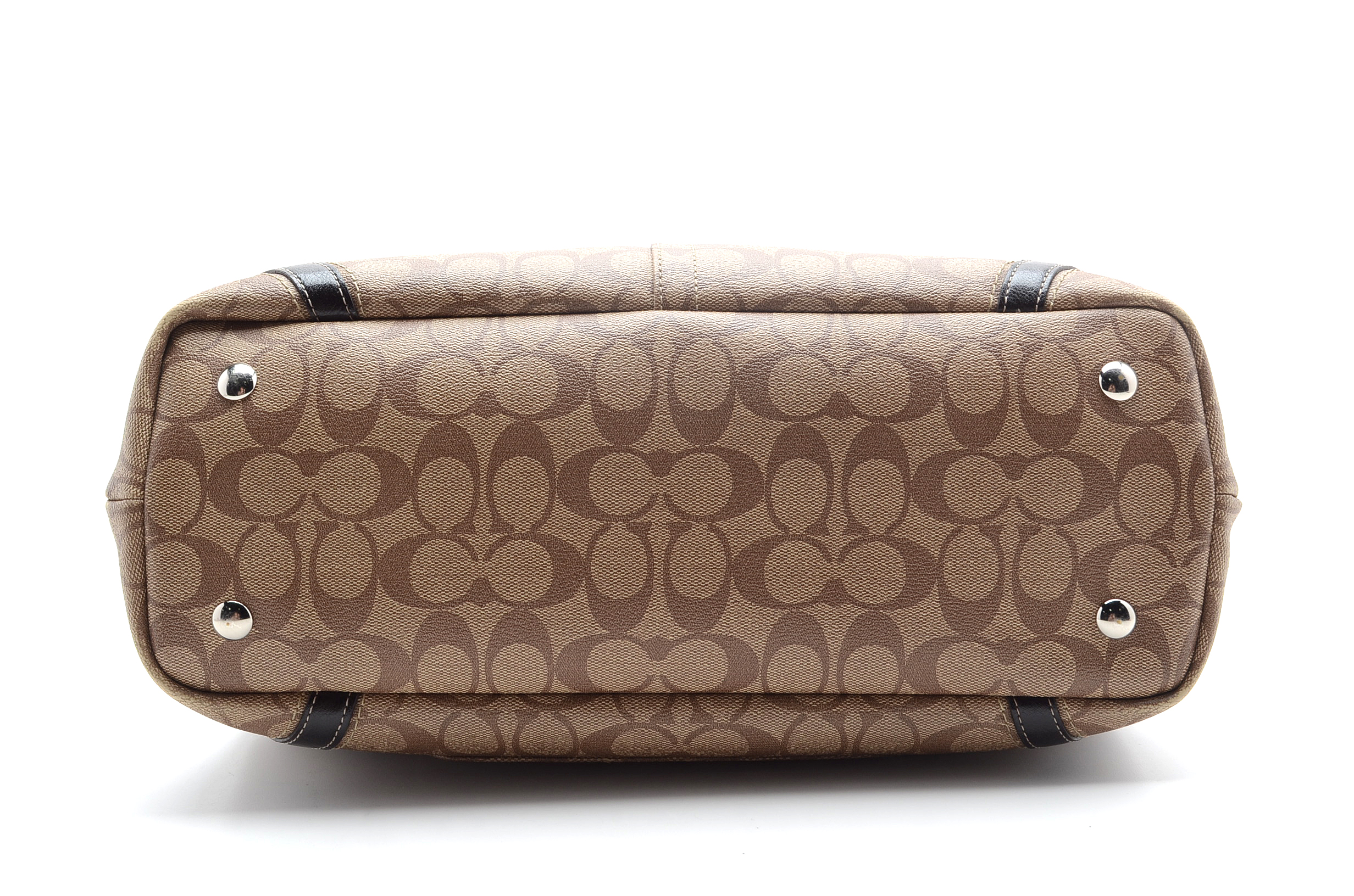 New Coach Epi Signature Satchel Handbag in Tan with Espresso Brown Leather Trim