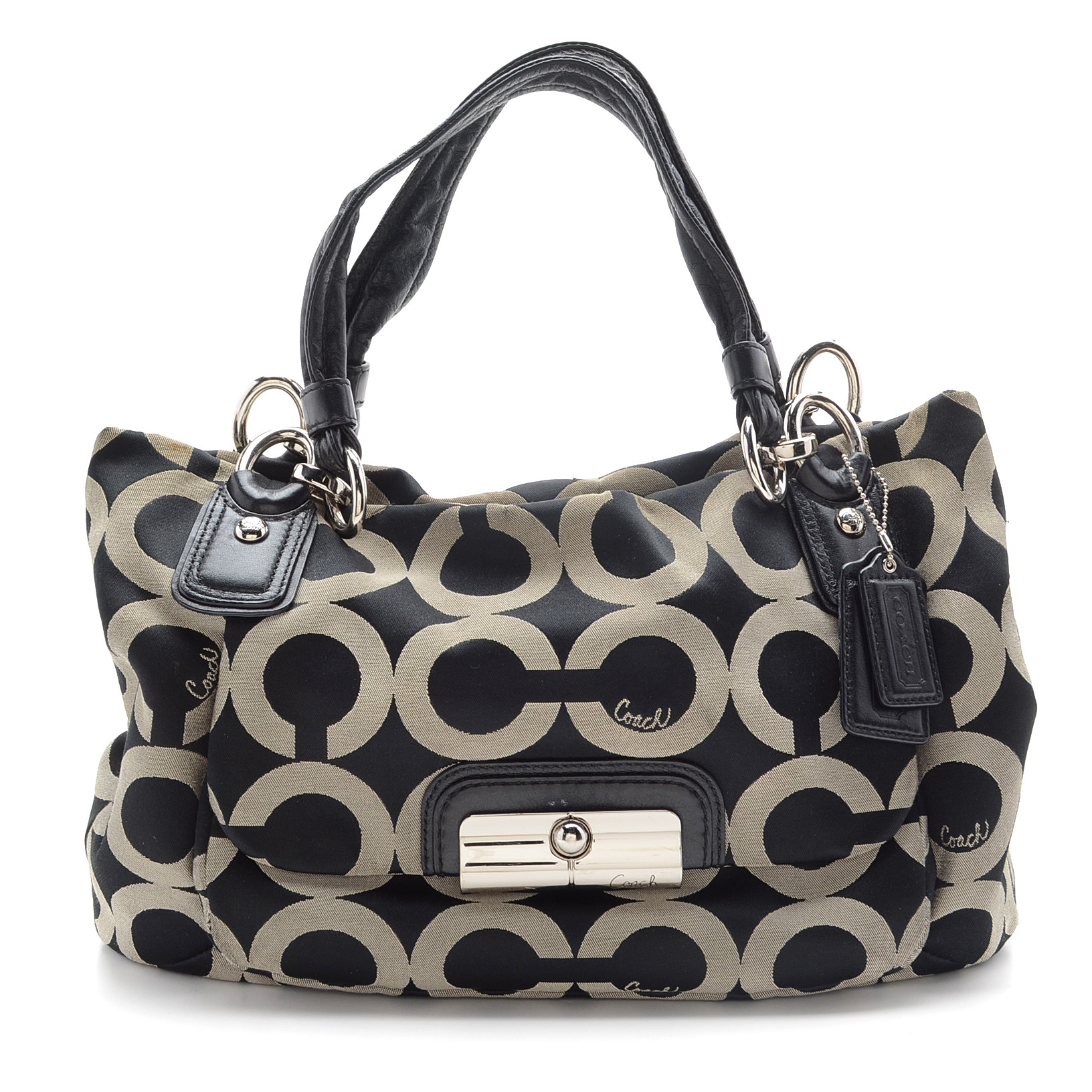 Coach Signature Fabric Hobo Style Handbag with Leather Trim