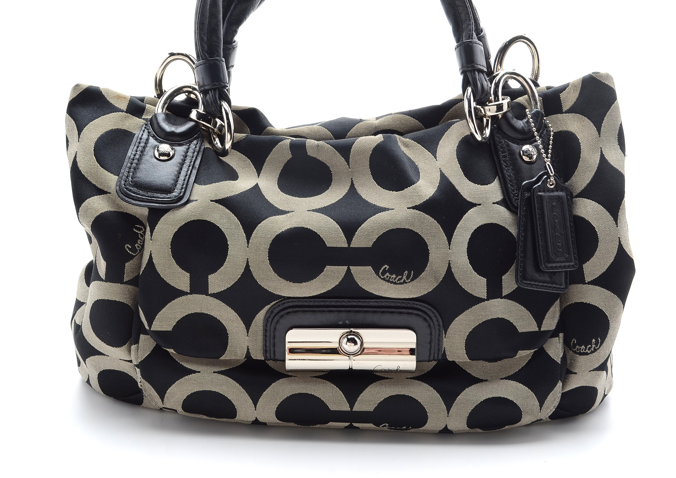 Coach Signature Fabric Hobo Style Handbag with Leather Trim