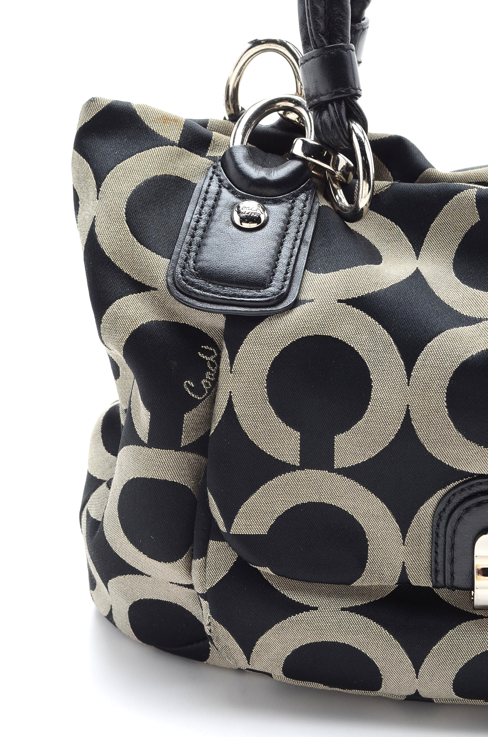 Coach Signature Fabric Hobo Style Handbag with Leather Trim