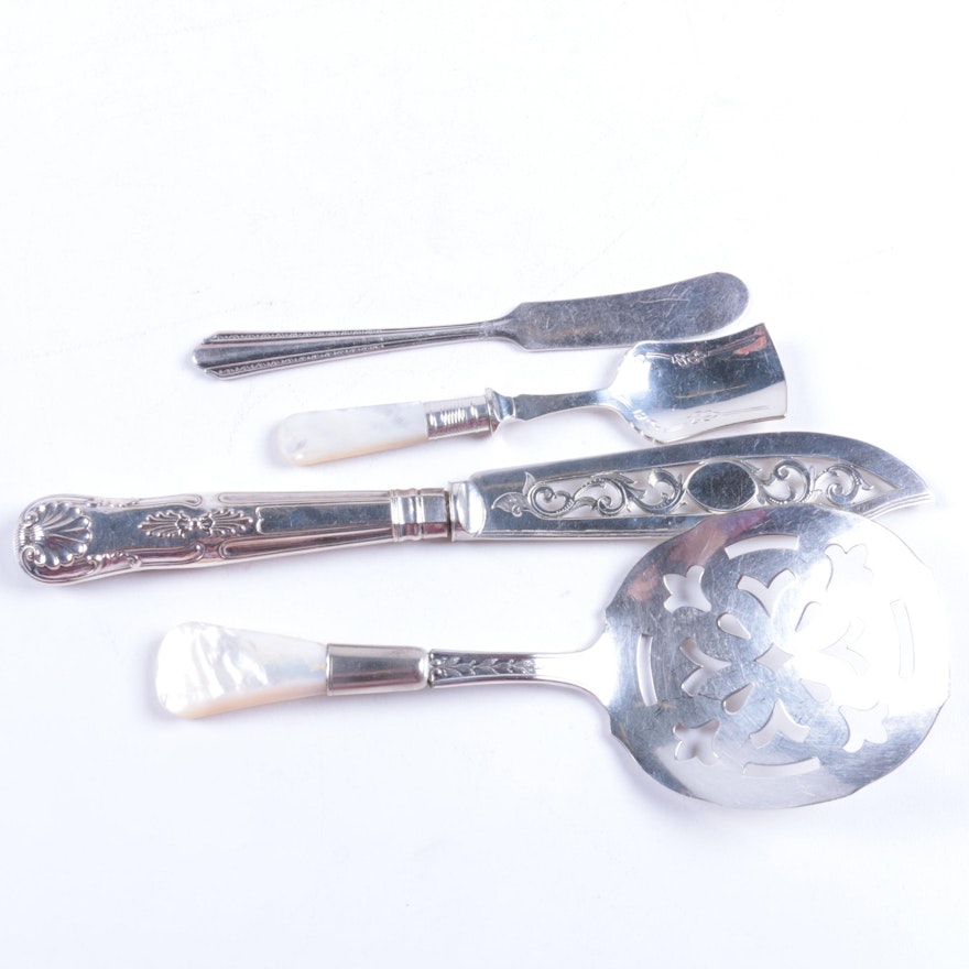 Silver Plate and Mother of Pearl Handled Serving Utensils