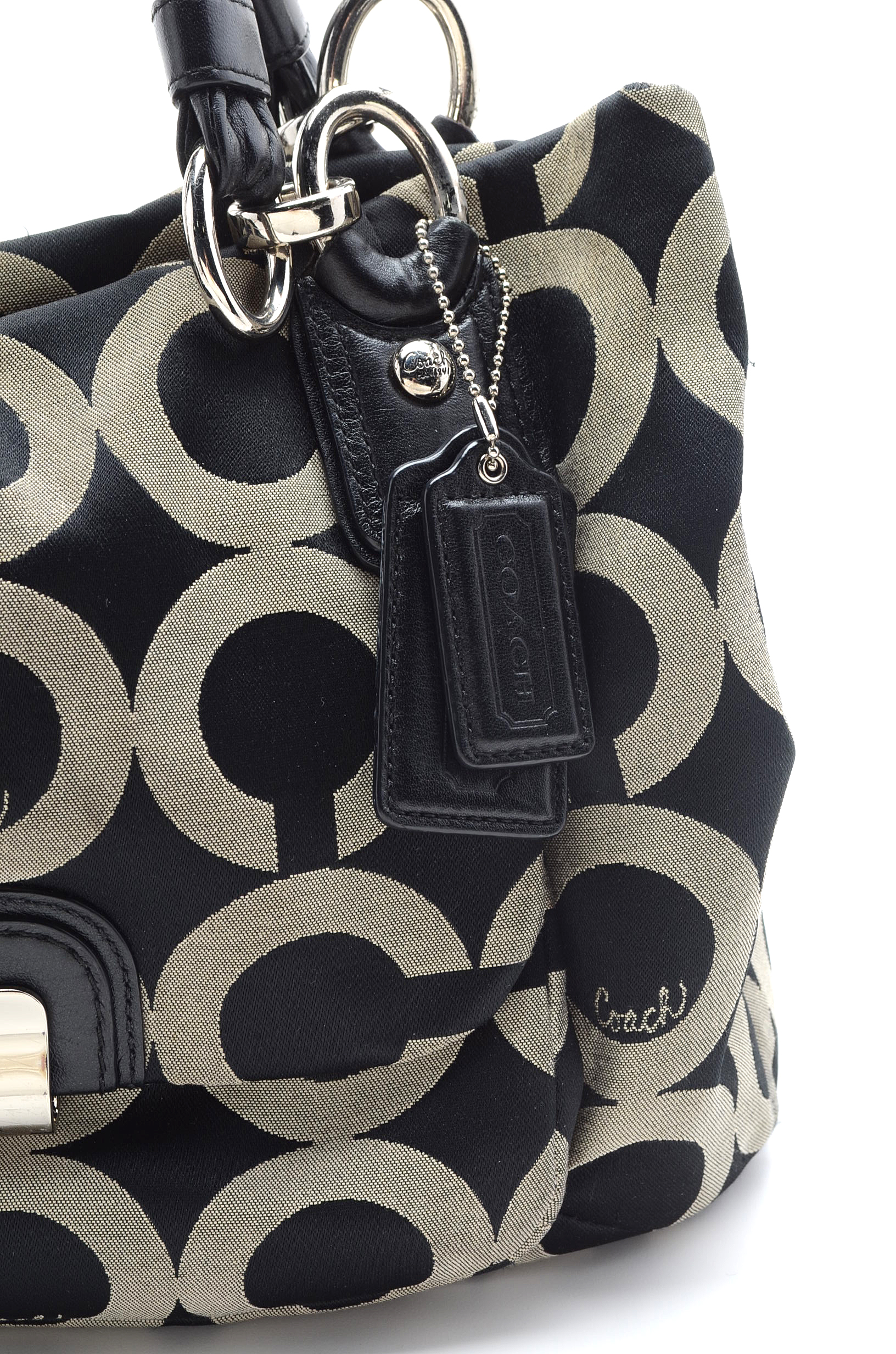 Coach Signature Fabric Hobo Style Handbag with Leather Trim