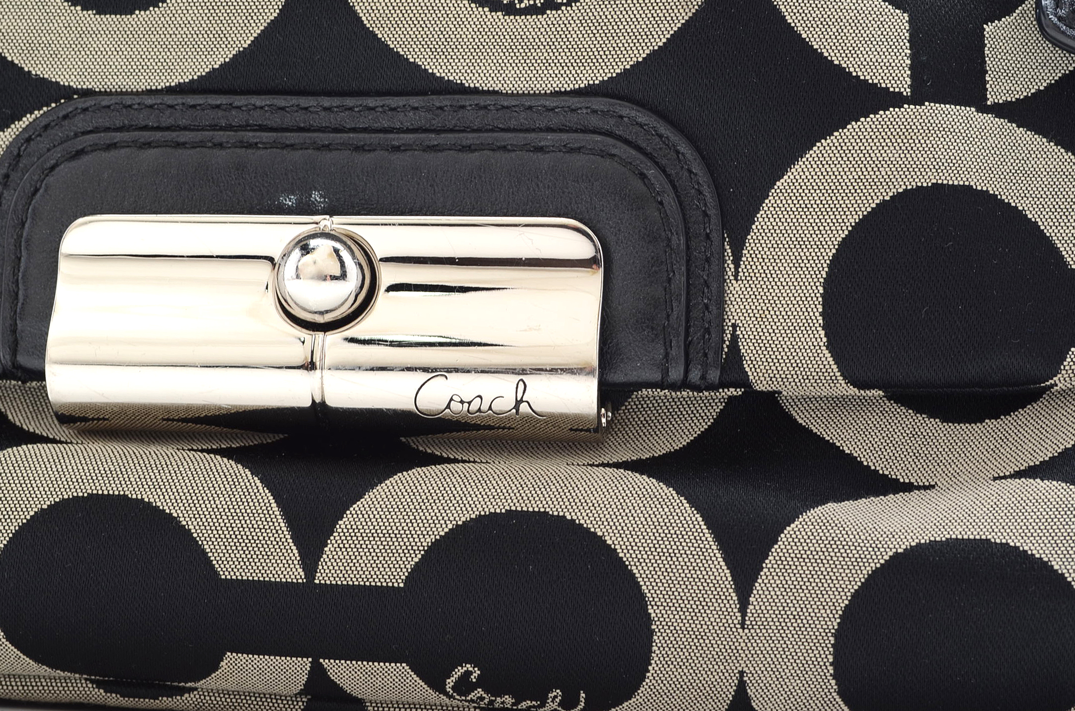 Coach Signature Fabric Hobo Style Handbag with Leather Trim