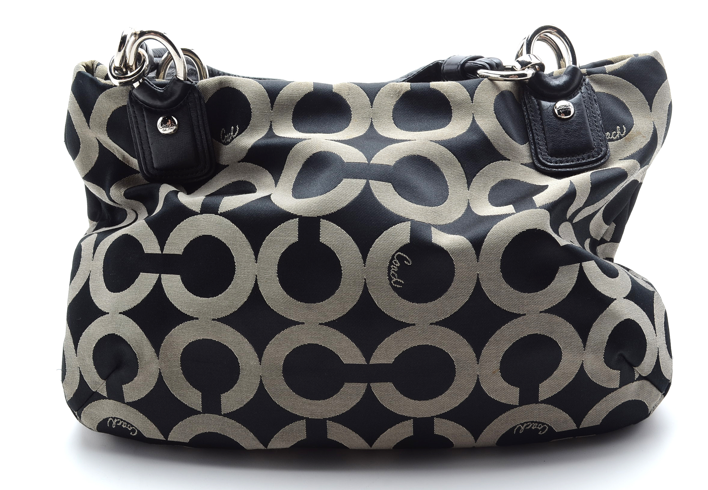 Coach Signature Fabric Hobo Style Handbag with Leather Trim