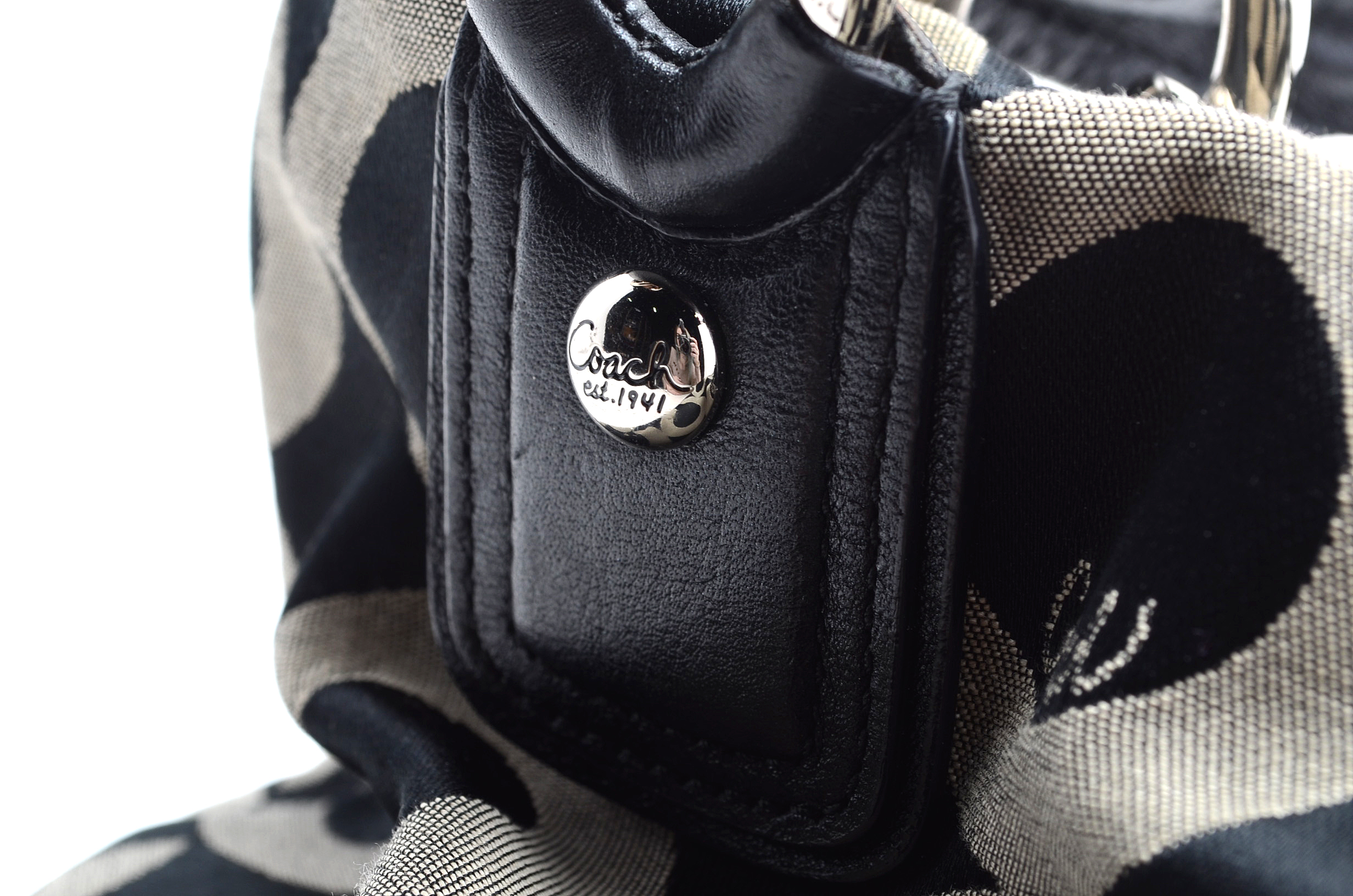 Coach Signature Fabric Hobo Style Handbag with Leather Trim