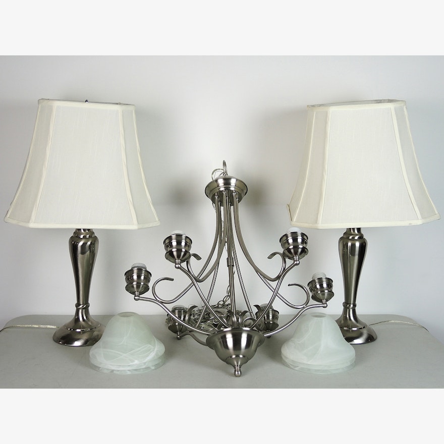Pair of Table Lamps With Hanging Pendant Light