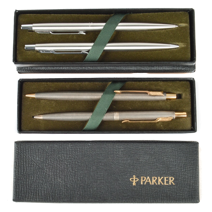 Two Parker Pen Sets, One In Sterling Silver