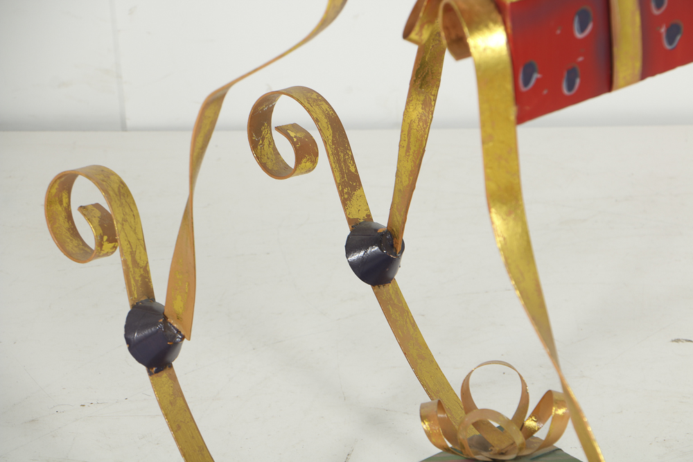 Painted Metal and Gold Leaf Folk Art Sculpture of a Gift Horse