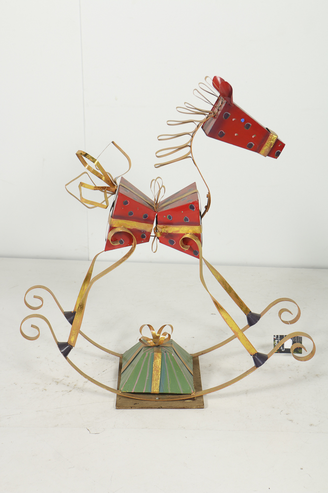 Painted Metal and Gold Leaf Folk Art Sculpture of a Gift Horse