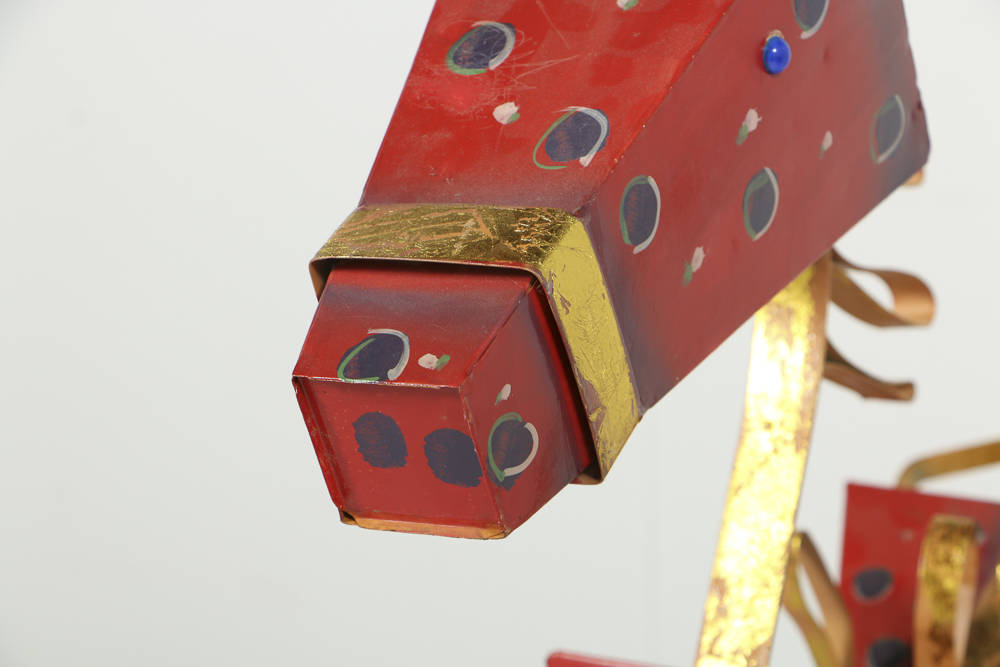 Painted Metal and Gold Leaf Folk Art Sculpture of a Gift Horse