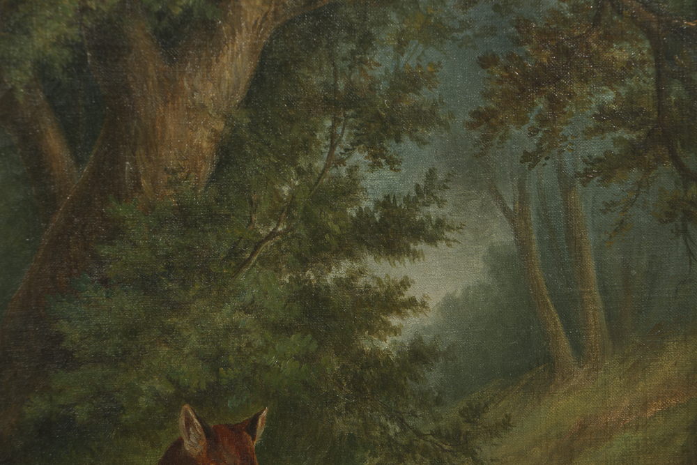 Anthony Hochstein Mid-19th-Century Oil Painting on Canvas Landscape with Foxes