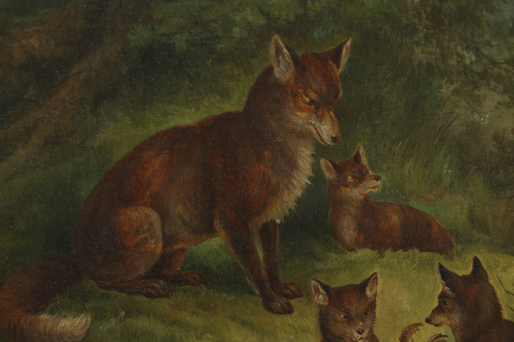 Anthony Hochstein Mid-19th-Century Oil Painting on Canvas Landscape with Foxes